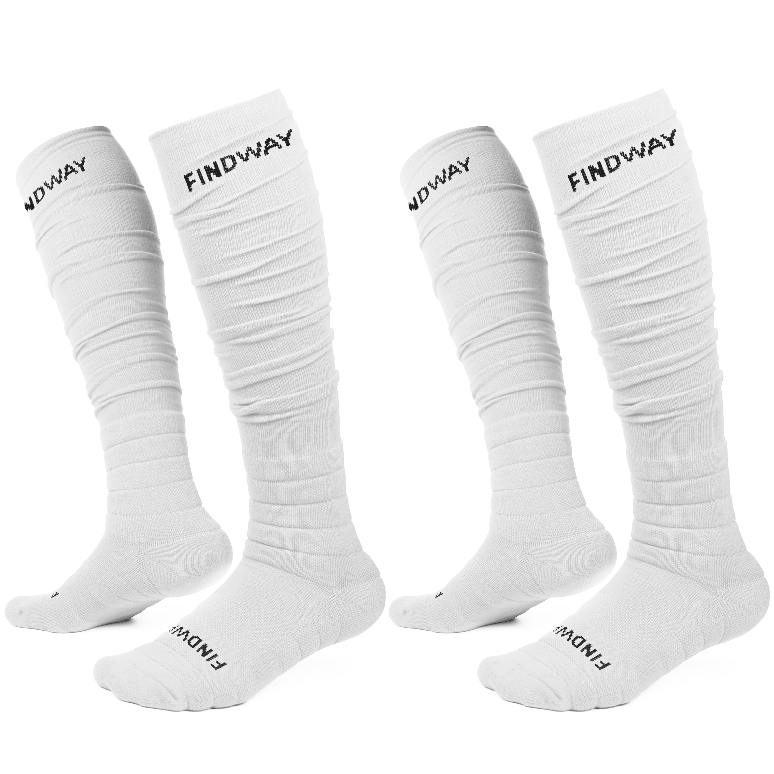 Findway Scrunch Football Socks - 2 Pairs Extra Long Padded Soccer Socks for Men & Boys | Compression Athletic Socks for Enhanced Performance & Comfort | Perfect for Soccer, Football & Sports Training