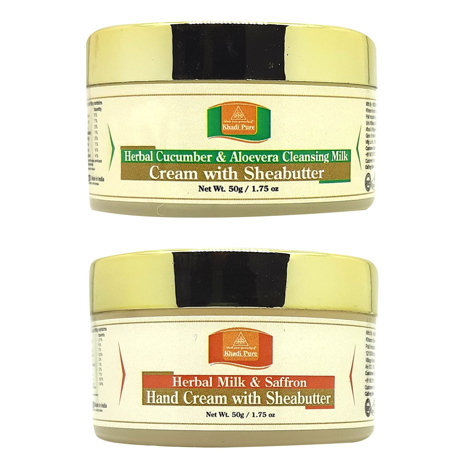 Khadi Pure Cucumber Aloe Vera Cleansing Milk & Saffron Herbal Hand Cream Set - 50g Each (Pack of 2) | Gentle Face Wash & Moisturizing Hand Care for Dry Skin | Perfect for Daily Skincare Routine & Travel