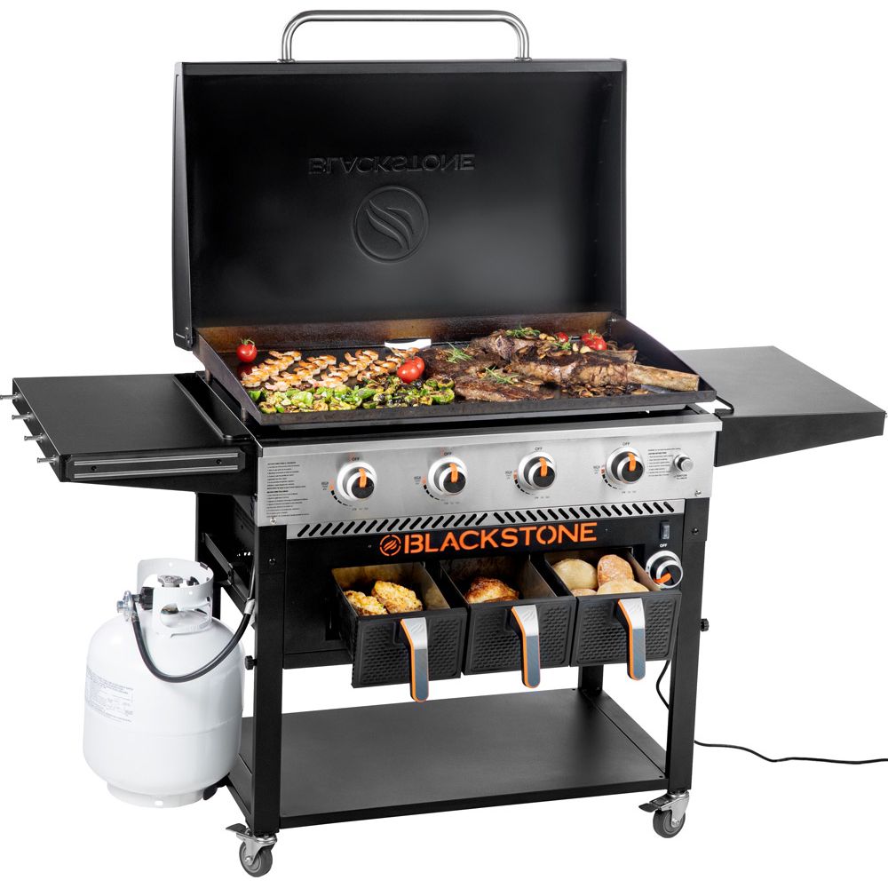 Blackstone 1868 36-Inch 4-Burner Propane Gas Griddle with Air Fryer and Hood - Perfect for Outdoor Cooking, Backyard BBQs, and Tailgating Parties