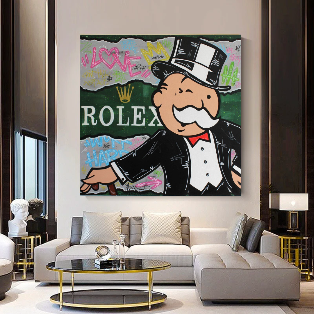 Alec Monopoly Rolex Money Man Canvas Art Print - Pop Culture Wall Decor for Living Room, Office & Man Cave
