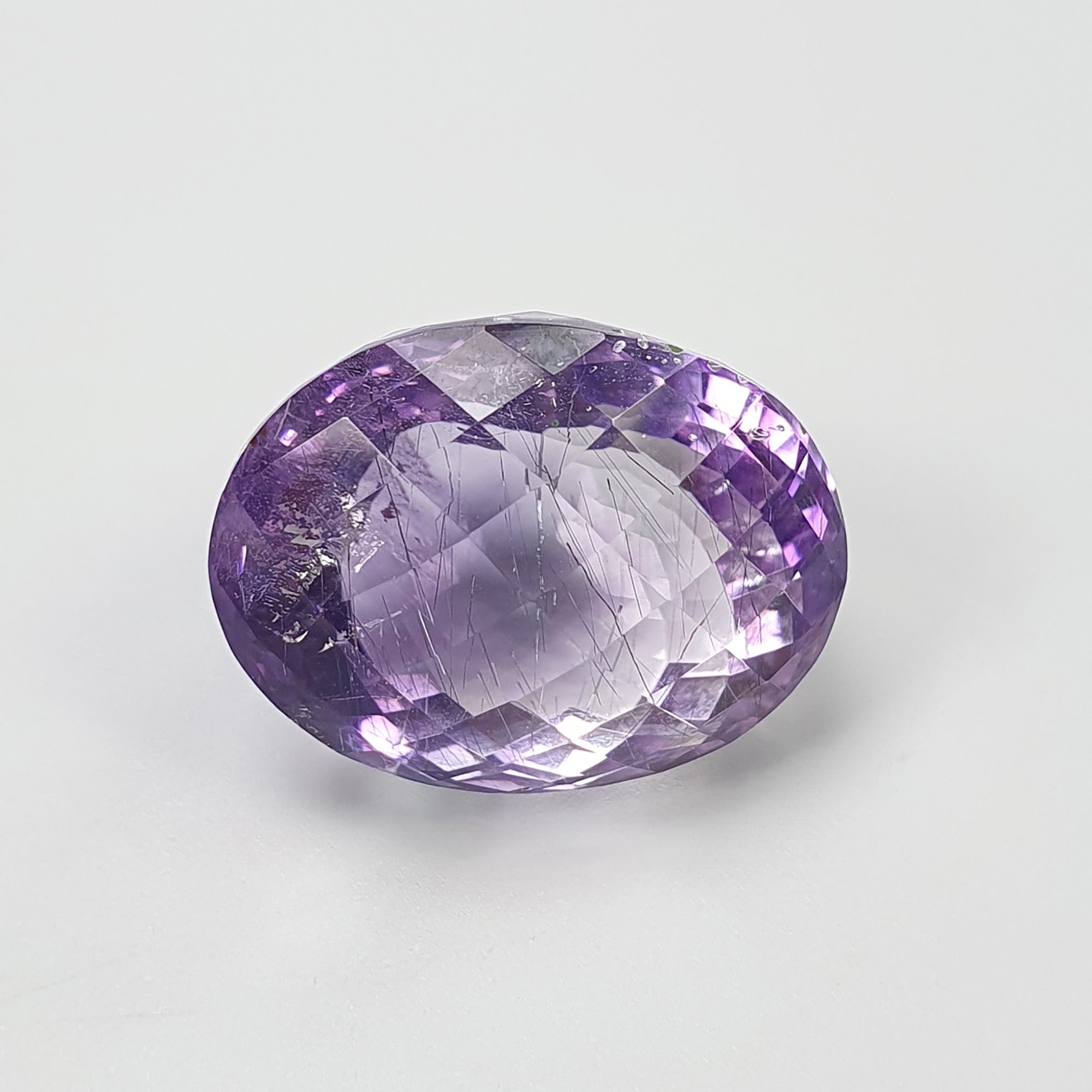 Natural Untreated Purple Rutile Amethyst Quartz Gemstone - 19.65cts Oval Checker Cut (18x14mm) | Healing Crystal Jewelry Making, Meditation & Energy Work | With Video