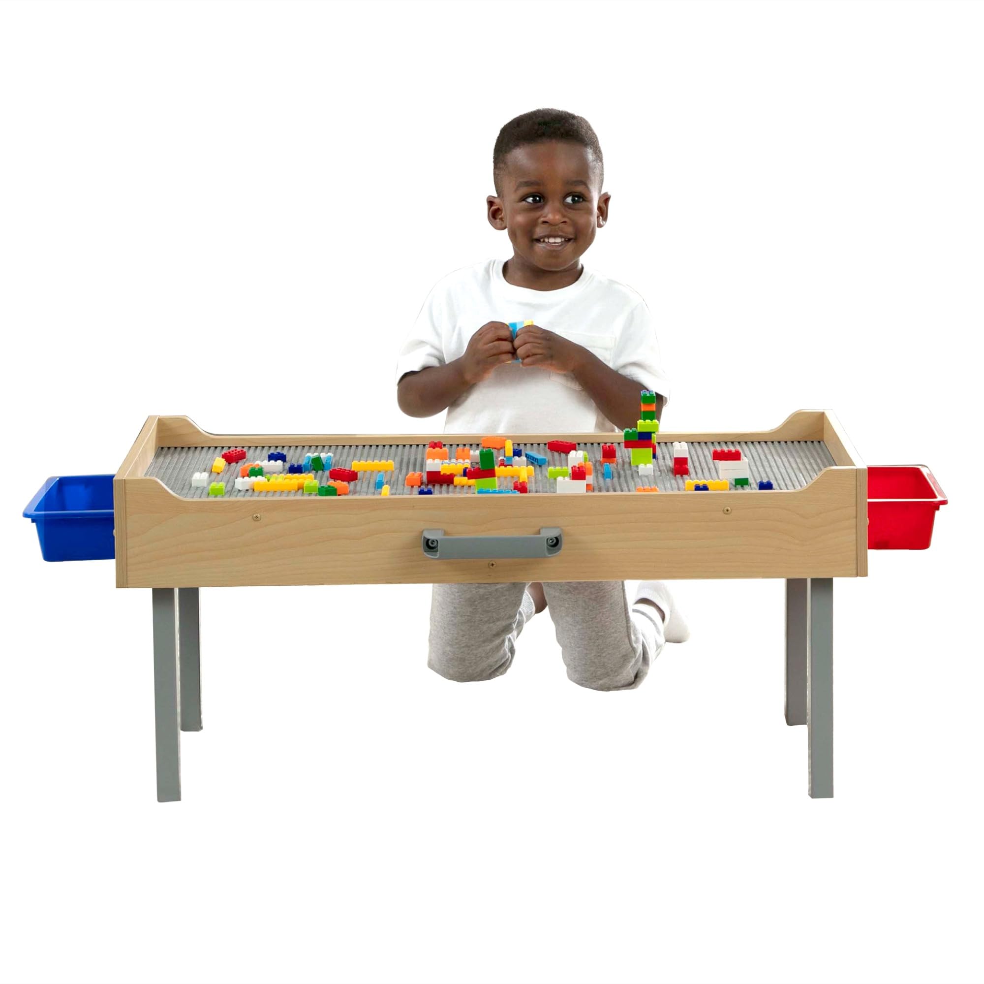 Delta Children Play N Store Building Bricks Play Table with 100+ Bricks - Large Baseplate Compatible with Lego & MegaBlocks - Foldable Legs for Under Bed Storage - Grey - Perfect for Kids Playroom, Preschool Learning & Creative Building Activities