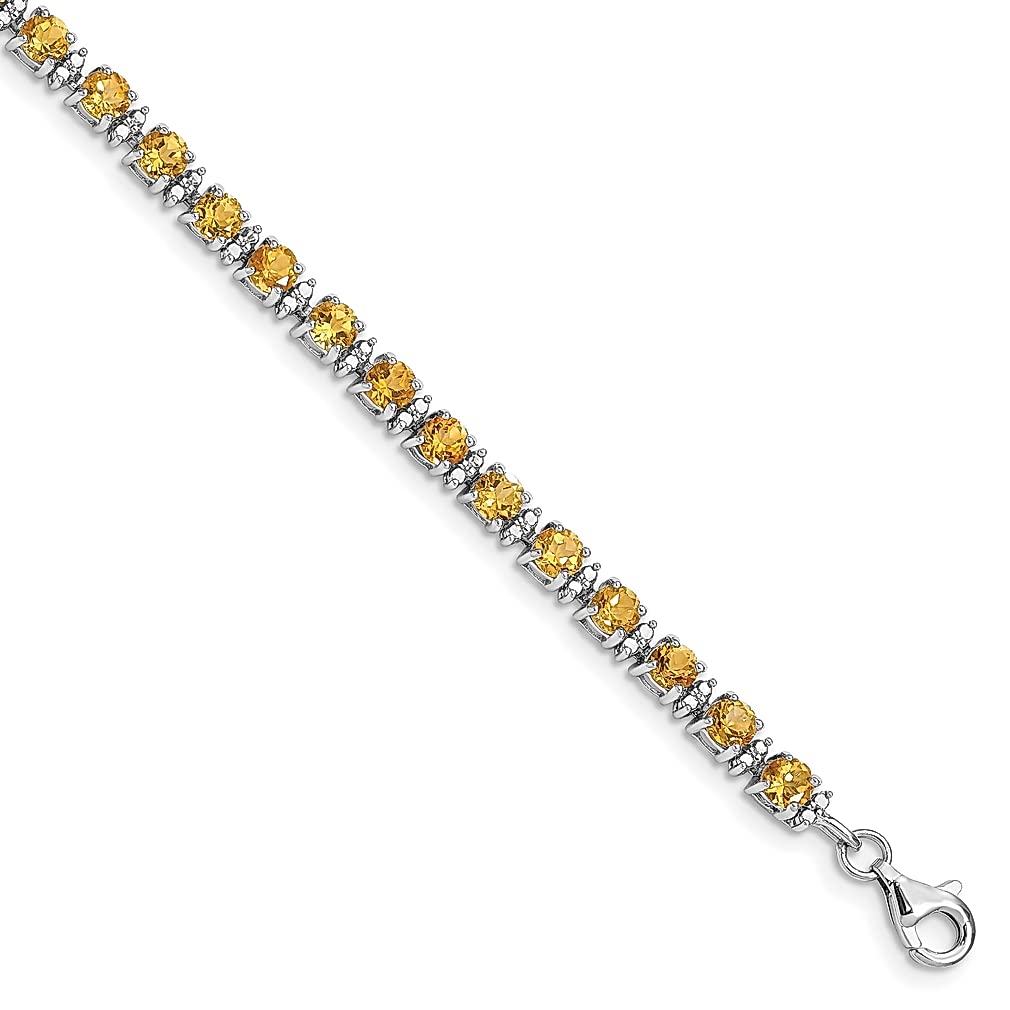 925 Silver Citrine Diamond Bracelet for Women - Elegant Gift for Her