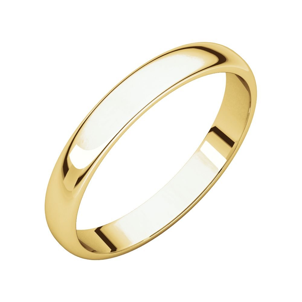 10K Yellow Gold 3mm Wedding Band - Half Round Light for Bridal Jewelry