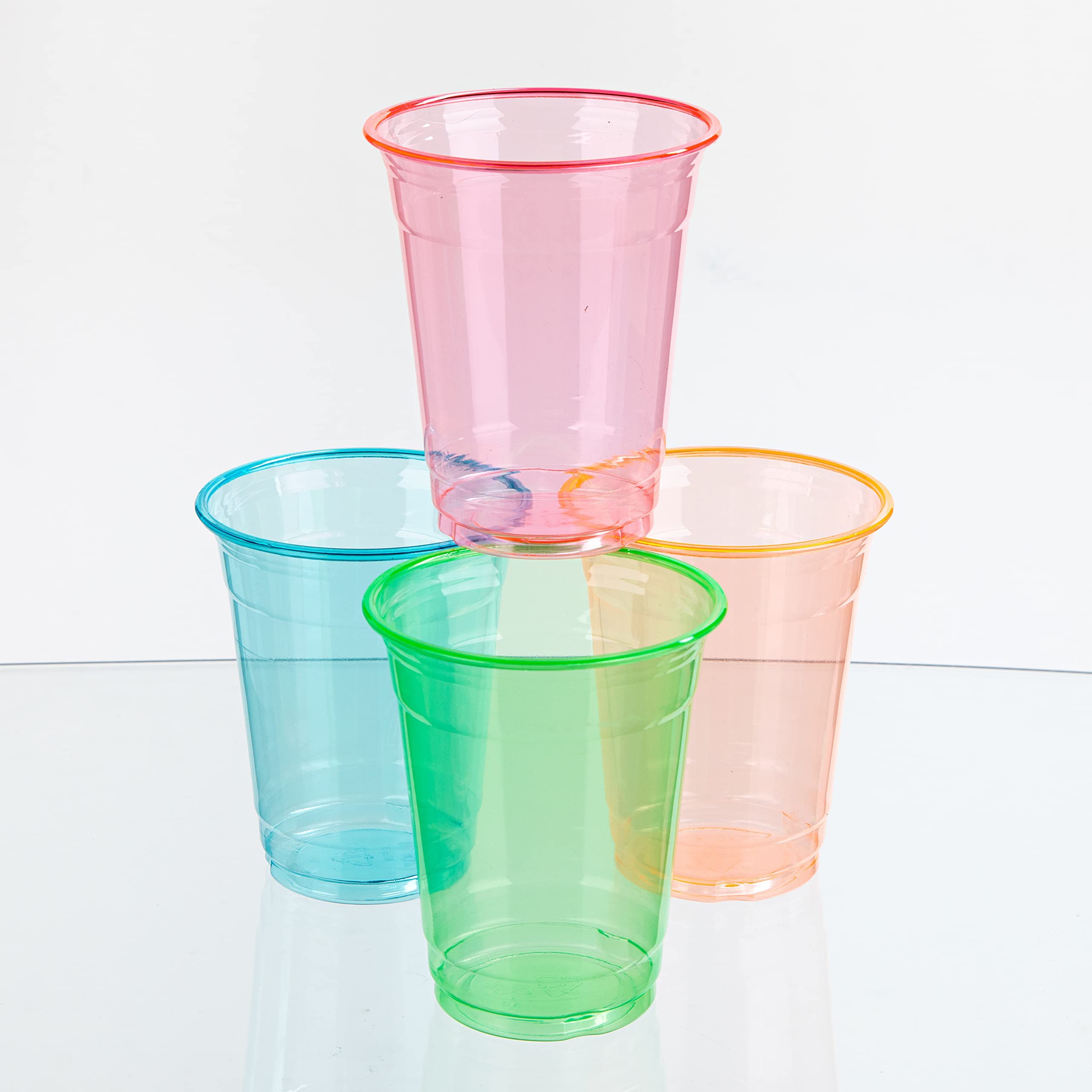 PartyMars 12 Oz 20-Pack Disposable Neon Glow Plastic Cups - Multicolor Glowing Drinking Cups for Wedding, Birthday, Halloween & Christmas Parties - Perfect for Night Events, Raves & Poolside Gatherings