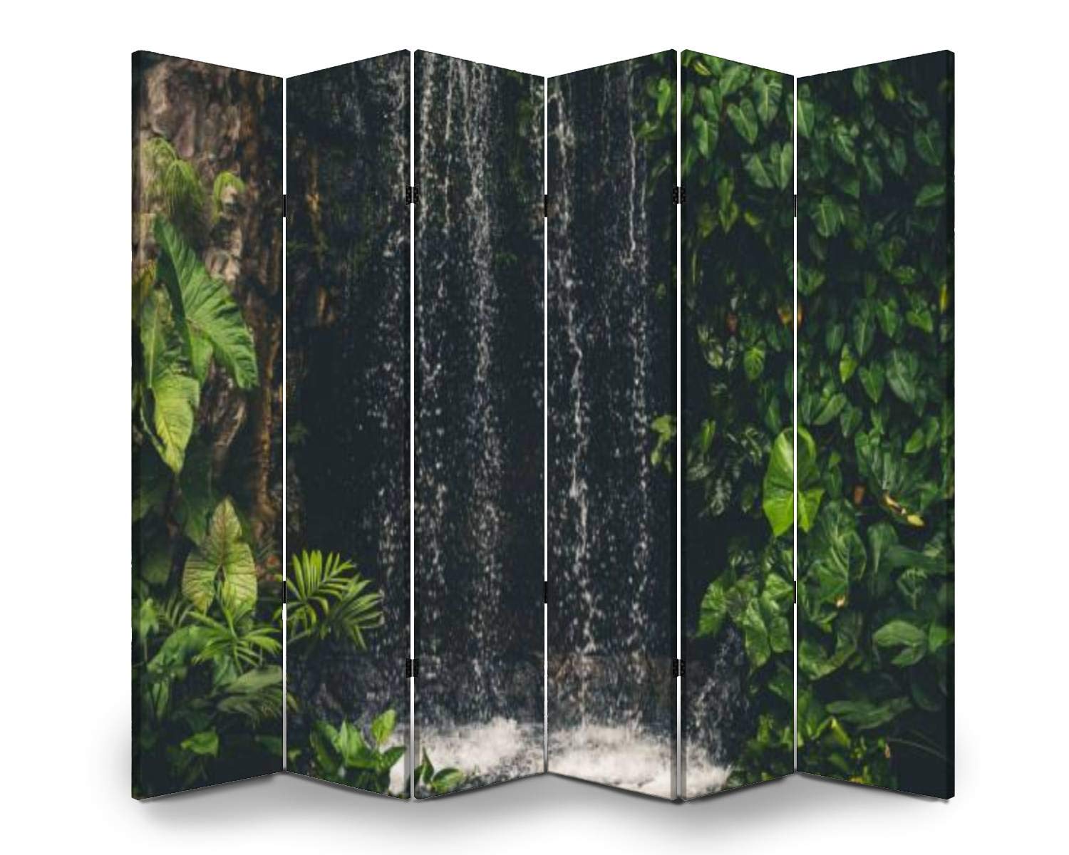 APED DECOR 6-Panel Wooden Room Divider with Tropical Waterfall Design - Singapore Style Folding Privacy Screen, Dual-Sided Canvas Partition for Home & Office - Perfect for Living Rooms, Bedrooms, and Studio Spaces
