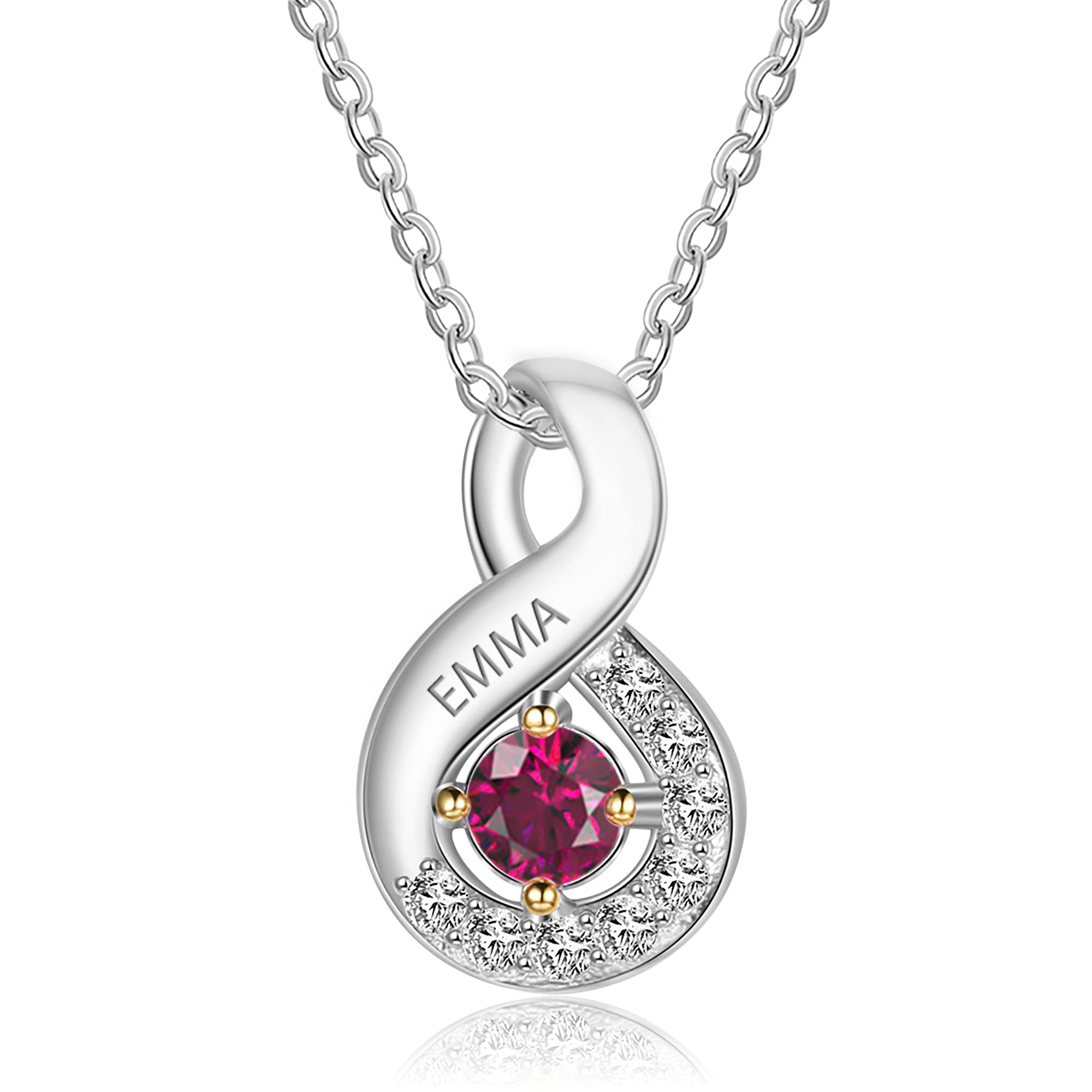 925 Sterling Silver Birthstone Necklace for Women - Personalized Engraved Mother's Jewelry Gift for Mom, Sister, Daughter, Grandma - Custom Pendant for Birthday, Anniversary, Christmas & Special Occasions