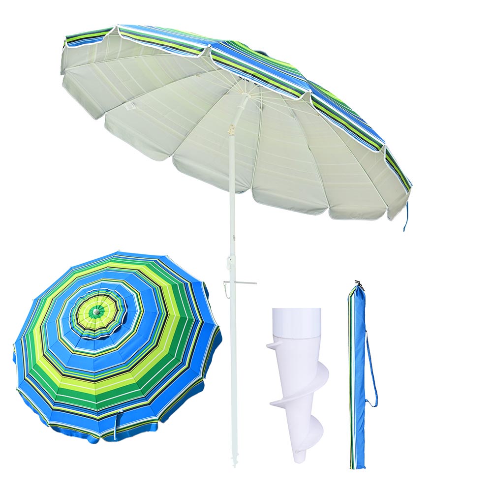 7ft Tilt Beach Umbrella with Anchor & 12 Sturdy Ribs - Portable Sun Shade for Pool, Backyard, Patio & Outdoor Activities | TheLAShop