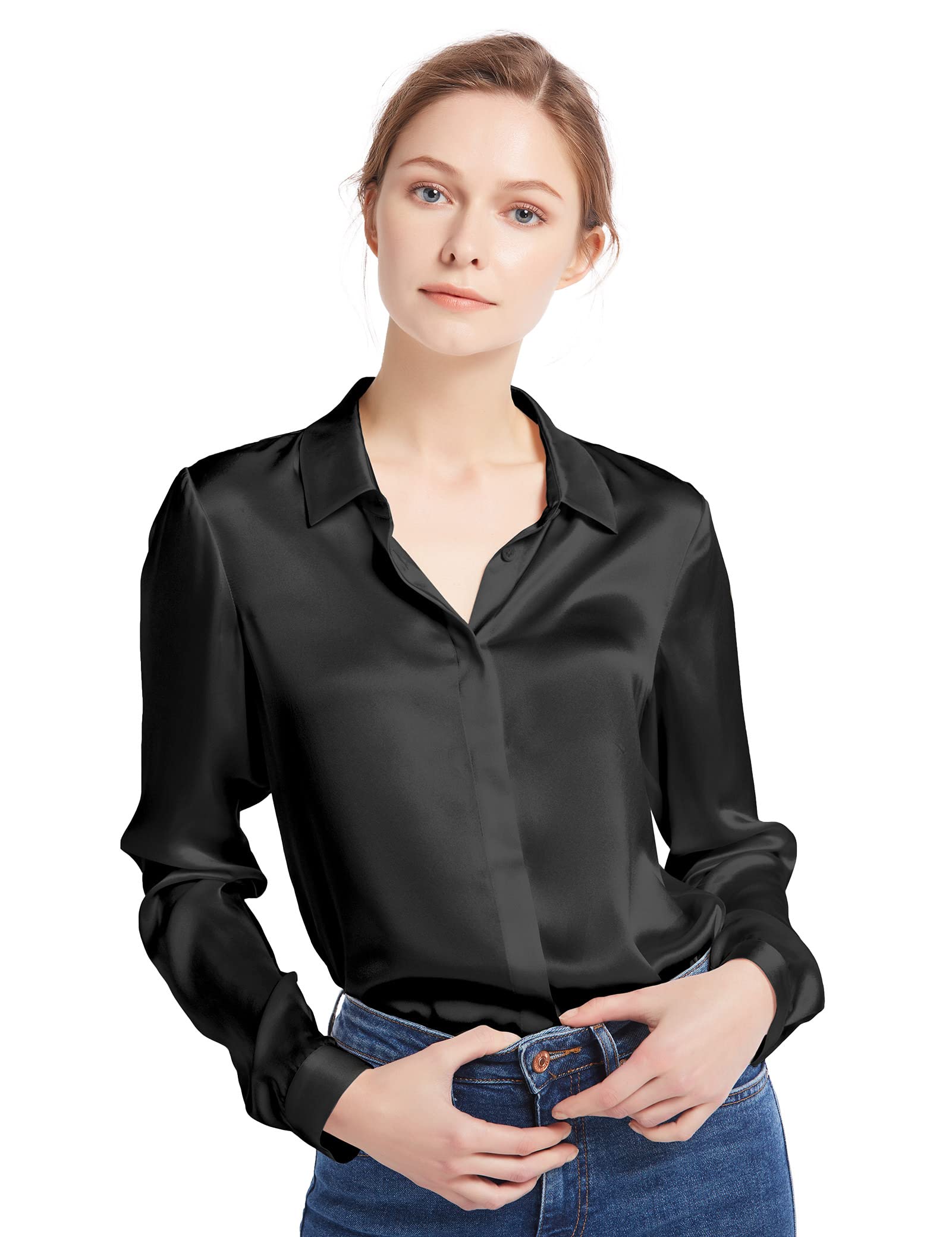 LilySilk 100% Pure Silk Blouse for Women - Long Sleeve Soft & Smooth Silk Top for Work, Office & Special Occasions