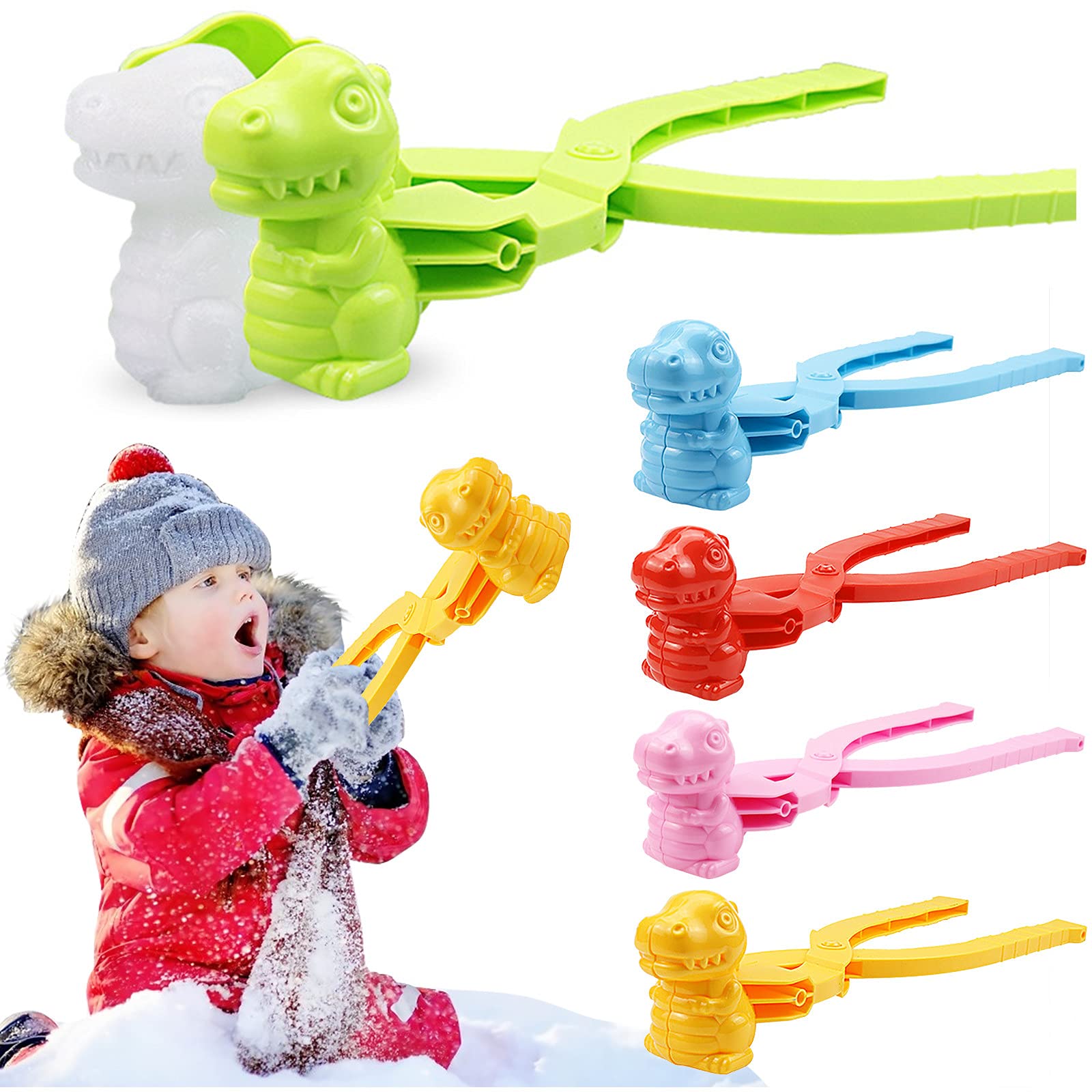 Dinosaur Green Snowball Maker Tool - Fun Winter Outdoor Activity Snow Toys for Kids & Adults, Snowball Clip Mold for Snowball Fights, Beach Sand Play & Snow Sports | Perfect for Family Winter Games & Backyard Snow Battles