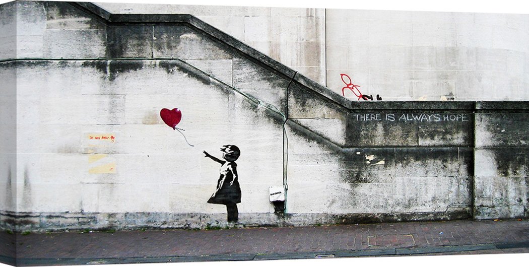 Banksy-Inspired Graffiti & Street Art Canvas Print - Anonymous South Bank London Artwork - 140x70 cm Wall Decor for Living Room, Bedroom & Office