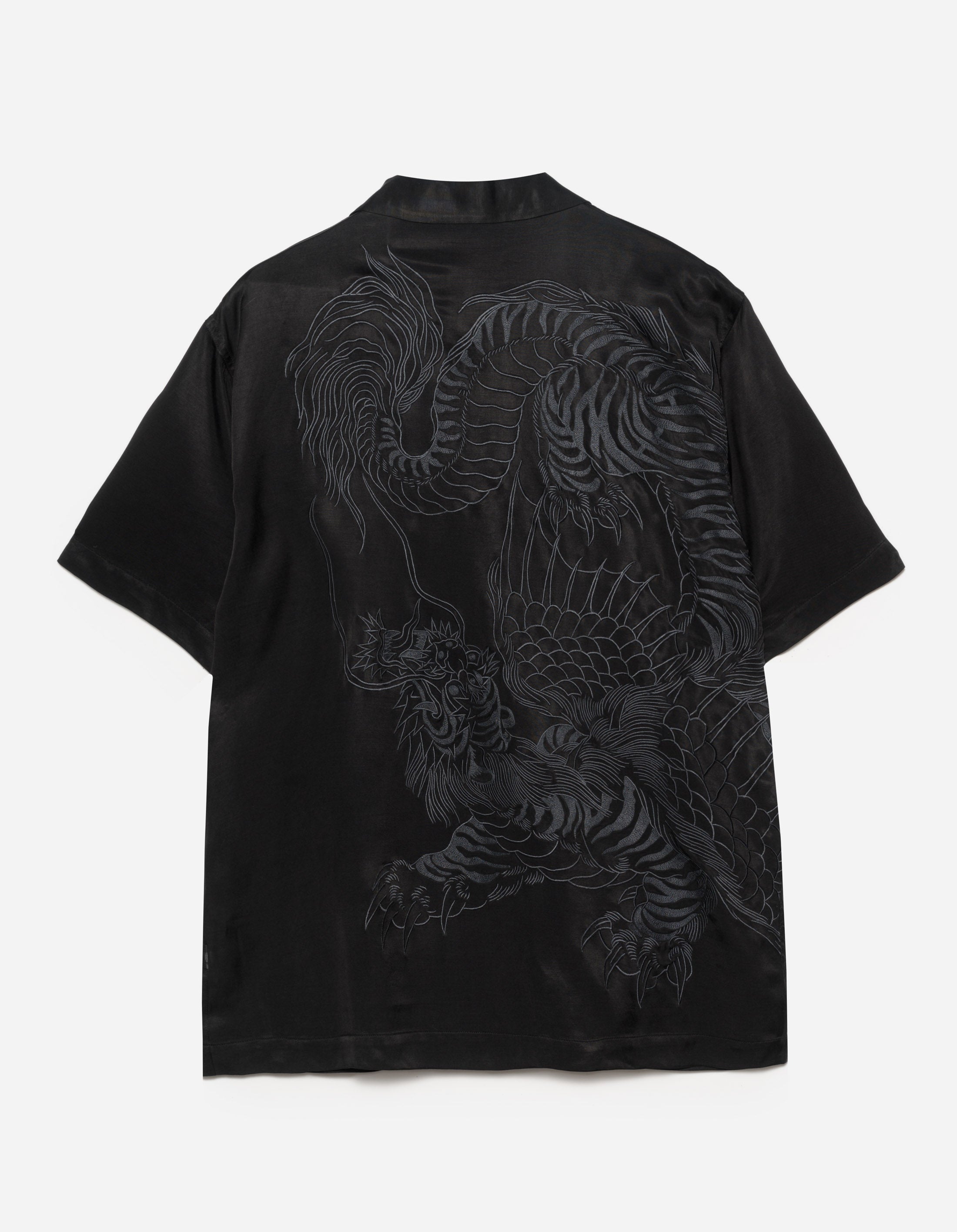 Men's 6098 Tiger Dragon Print Camp Collar Shirt - Black Casual Short Sleeve Hawaiian Style Shirt for Summer Beach Vacation & Streetwear Fashion