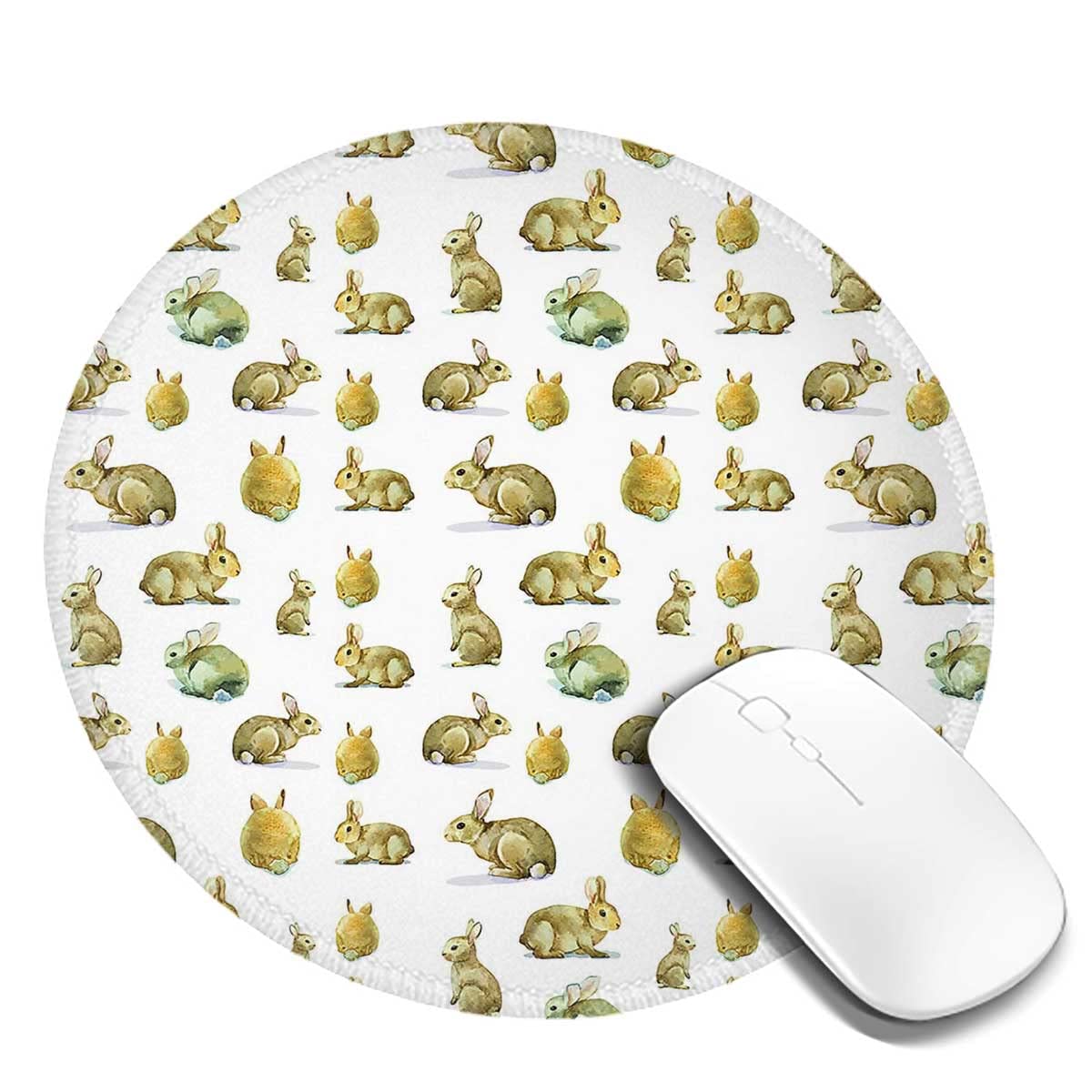 Non-Slip Round Mouse Pad with Cute Rabbit Design - 7.9 Inch Personalized Rubber Base Mousepad for Laptop & Computer - Perfect Gift for Women & Office Use