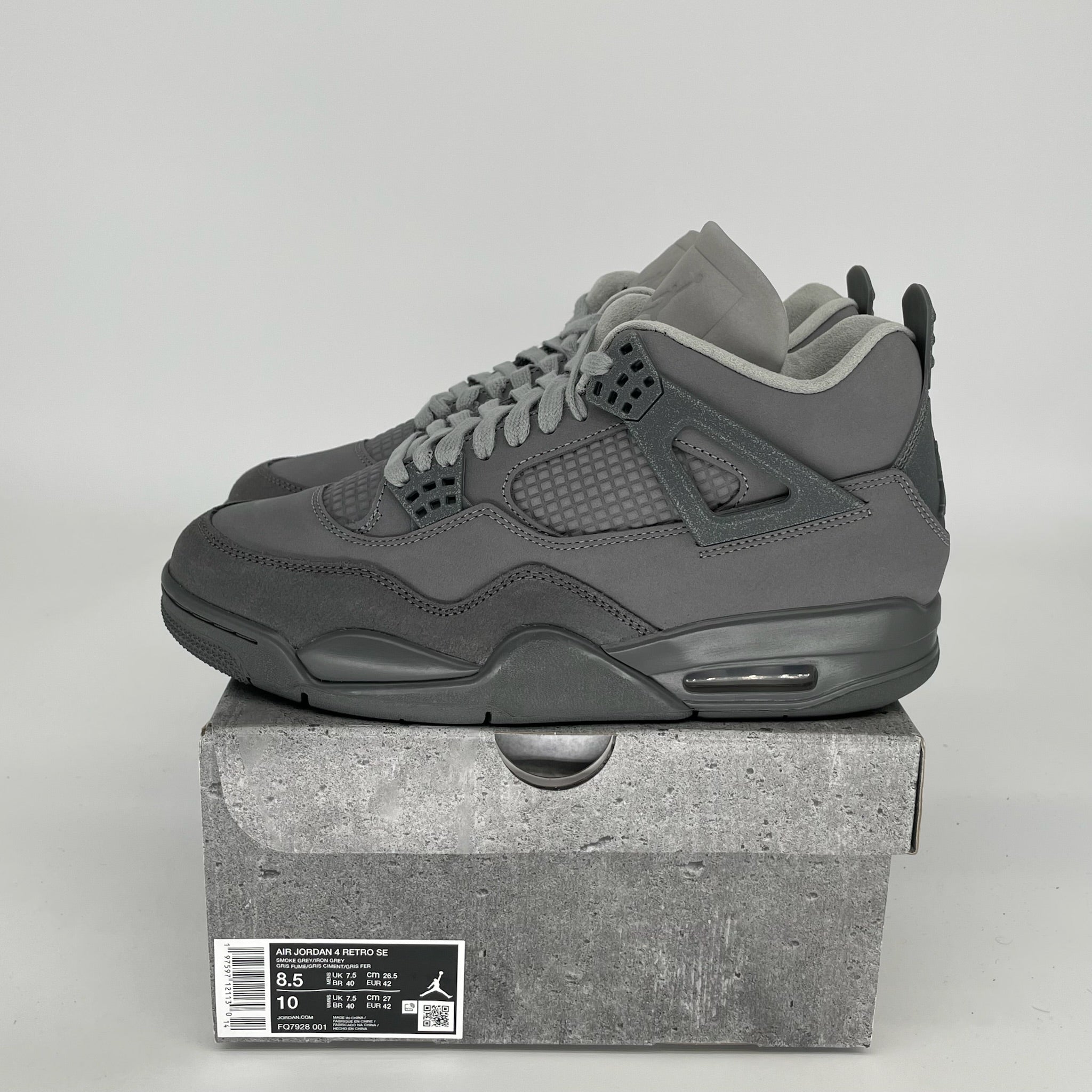 AIR JORDAN 4 WET CEMENT SNEAKERS - Men's Size 8.5 (FQ7928-001) - Retro Basketball Shoes for Casual Wear & Street Style
