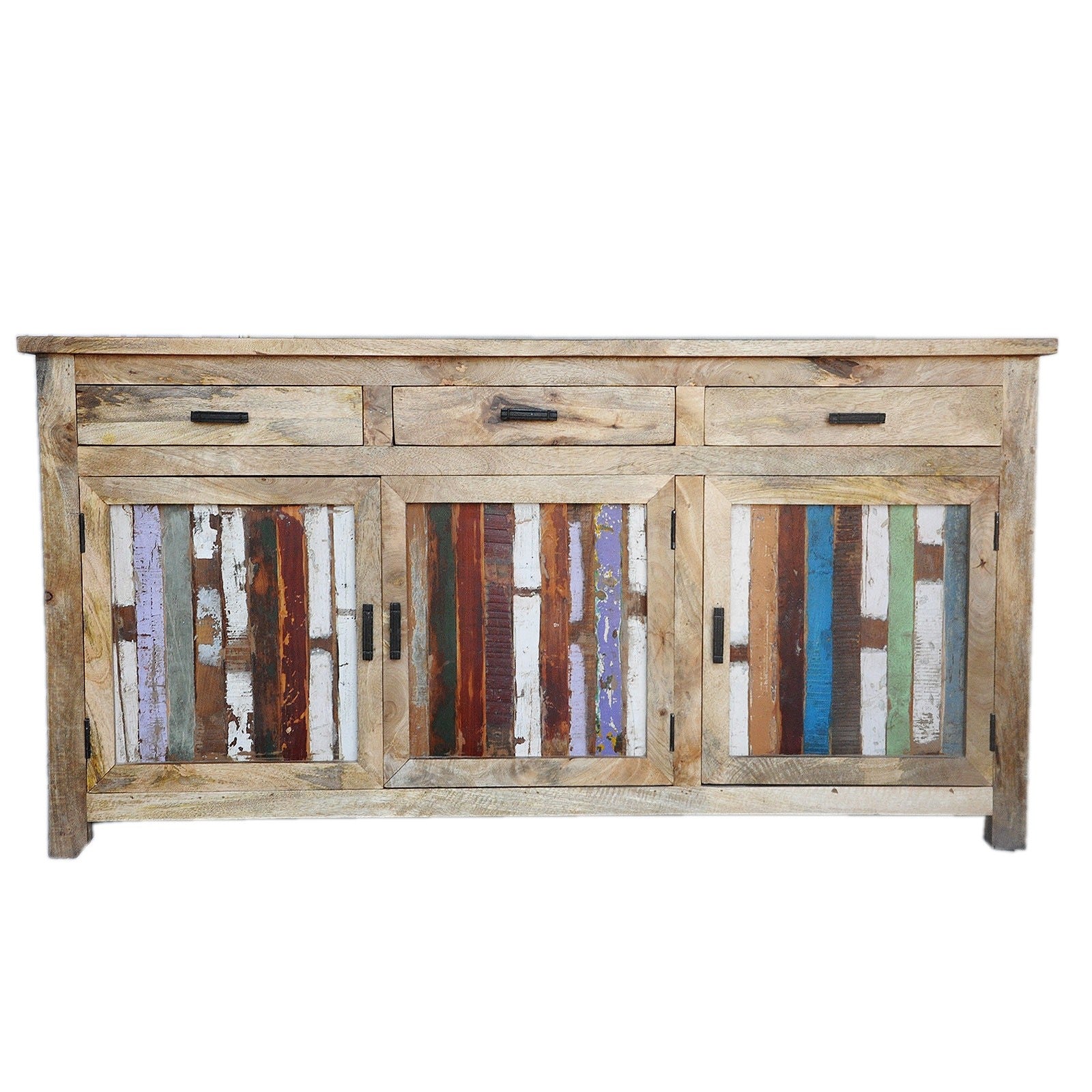 Reclaimed Wood & Mango Wood Large Sideboard Buffet Hutch - Natural Finish 180-200cm - Rustic Dining Room Storage Cabinet for Farmhouse Decor