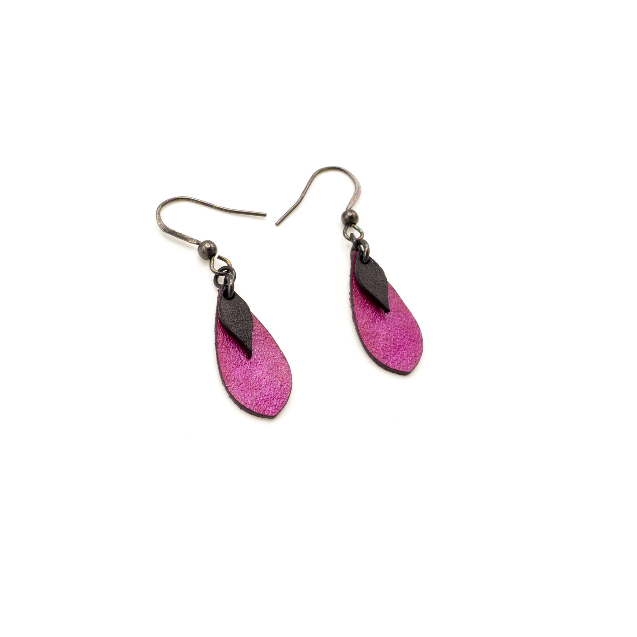 Innera Genuine Leather Earrings with Fuchsia Pearl & Black Beads - Stylish Boho Accessories for Women, Perfect for Parties & Everyday Wear