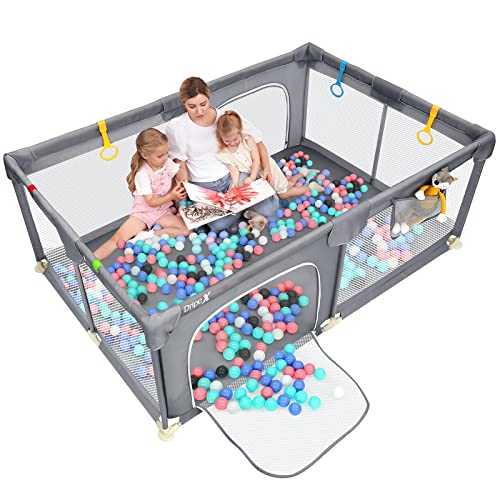 Large Baby Playpen with Zipper Gates - 71x47 Inch Safe Playard for Babies & Toddlers | No-Gap See-Through Mesh Design, Anti-Fall Activity Center & Baby Fence (Deep Grey) - Perfect for Indoor Playtime, Child Safety & Home Daycare Use