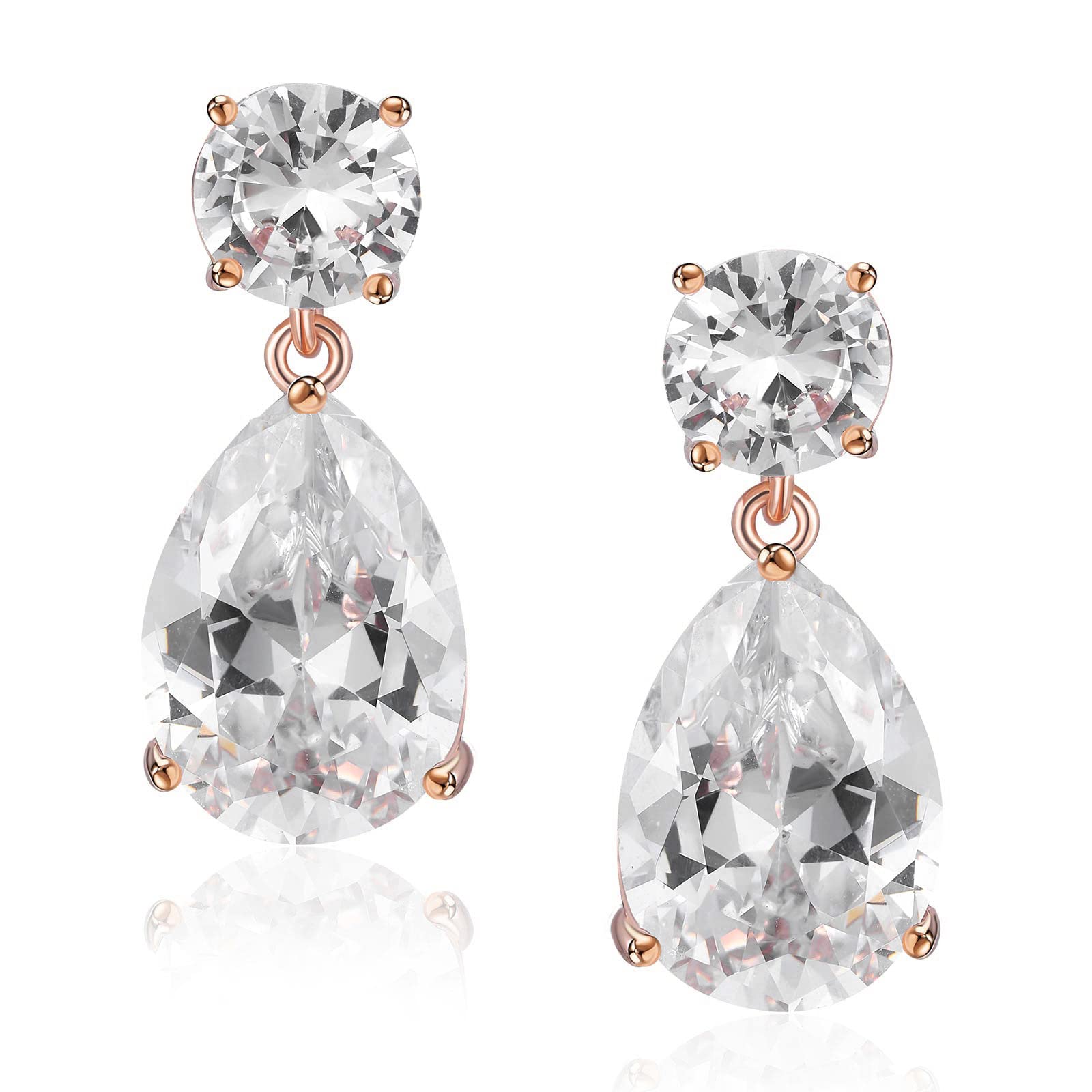 SWEETV Teardrop Bridesmaid Earrings - Cubic Zirconia Crystal Drop Stud Earrings for Women, Wedding Jewelry Gifts for Bride & Bridesmaids - Perfect for Prom, Anniversary & Special Occasions