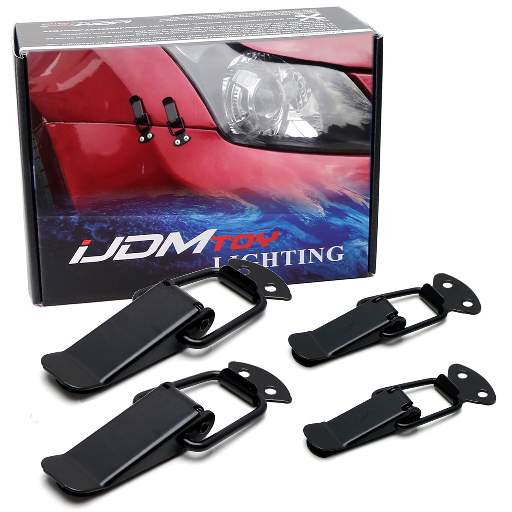 4-Piece Black Matte Finish Fender Bumper Hood Quick Release Lock Clip Hasp Latch - Perfect for Car Hood, Trunk & Off-Road Vehicle Accessories