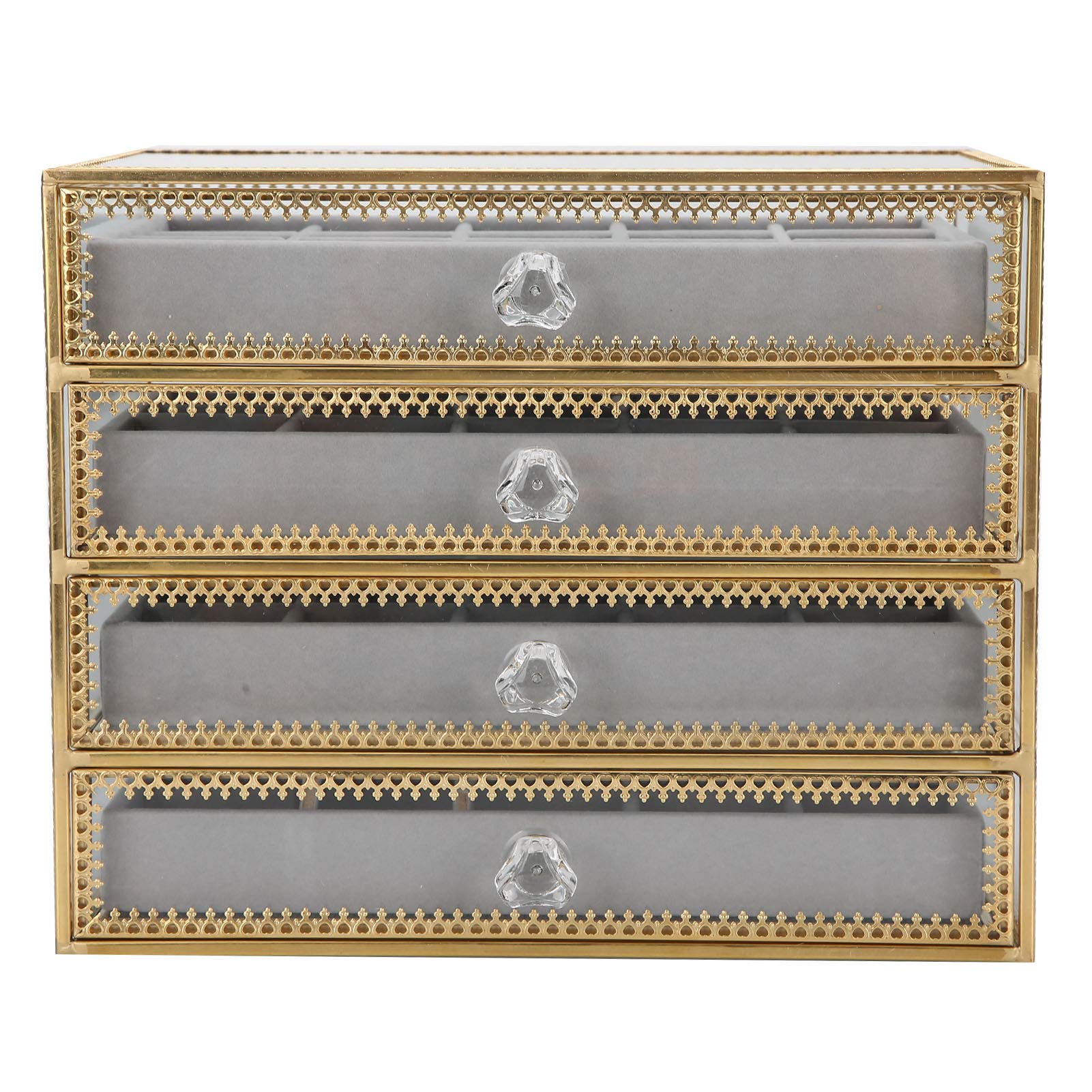 Clear Glass Nail Art & Jewelry Organizer Box - Desktop Storage Case for Nail Tips, Rings, Earrings - Perfect for Home, Salon, and Mall Counter Display