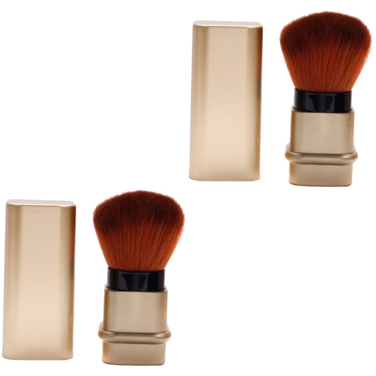 FRCOLOR 2-Piece Retractable Nail Dust Brush & Kabuki Makeup Brush Set - Travel-Friendly Blush, Bronzer & Foundation Powder Brush for Professional Nail Cleaning & Makeup Application - Perfect for Home, Salon & On-the-Go Touch Ups
