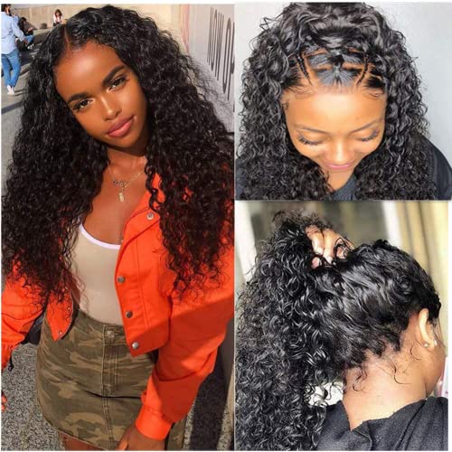 13x4 Deep Wave Lace Front Wig | 10A Brazilian Virgin Human Hair | Pre Plucked | 150% Density | 22 Inch Natural Black | For Black Women | Perfect for Daily Wear, Parties & Special Occasions
