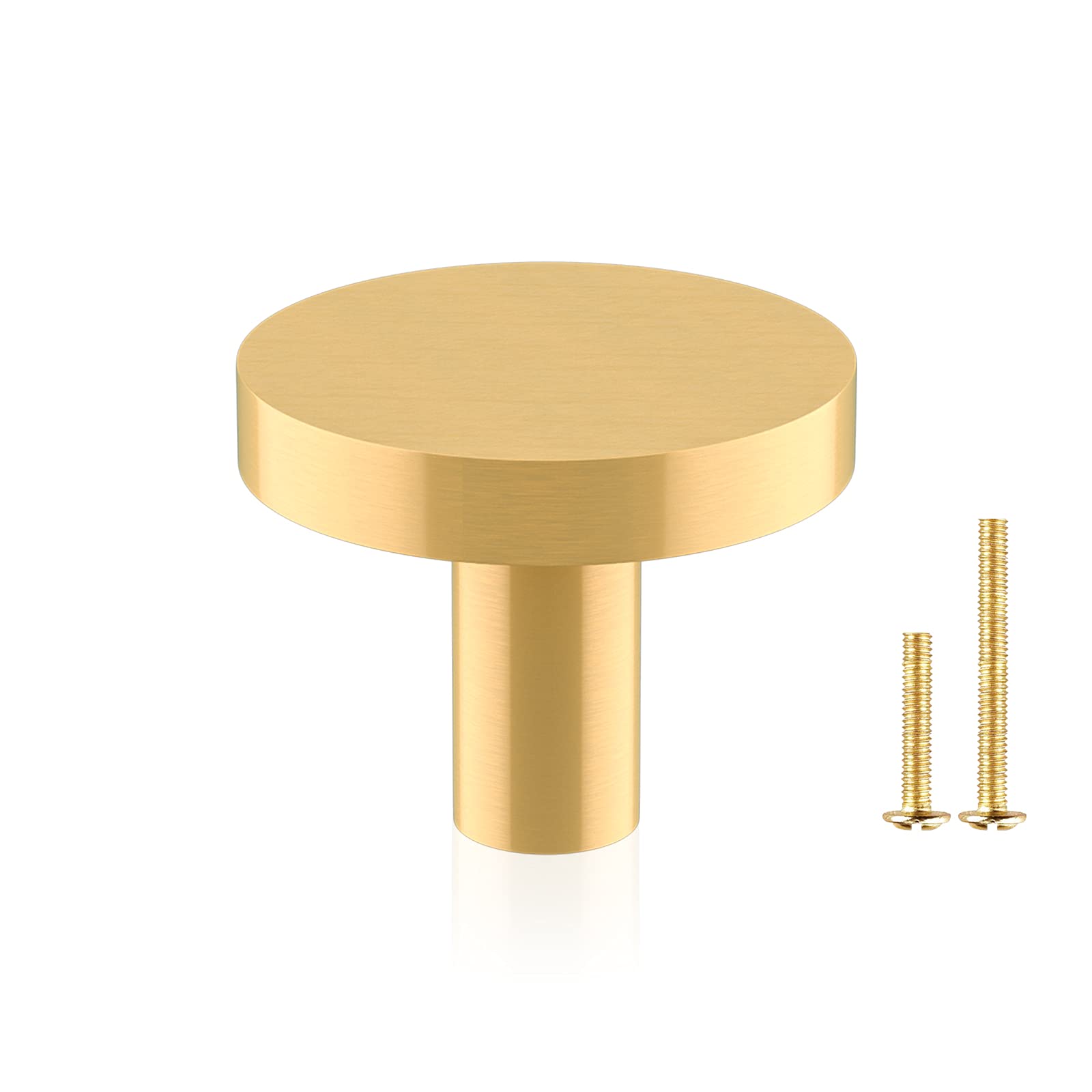 Brushed Brass Cabinet Knobs and Drawer Pulls - 1-1/8 Inch Round Dresser Handles - 10 Pack - Vintage Kitchen & Bathroom Hardware for Cabinets, Dressers, and Furniture Upgrades
