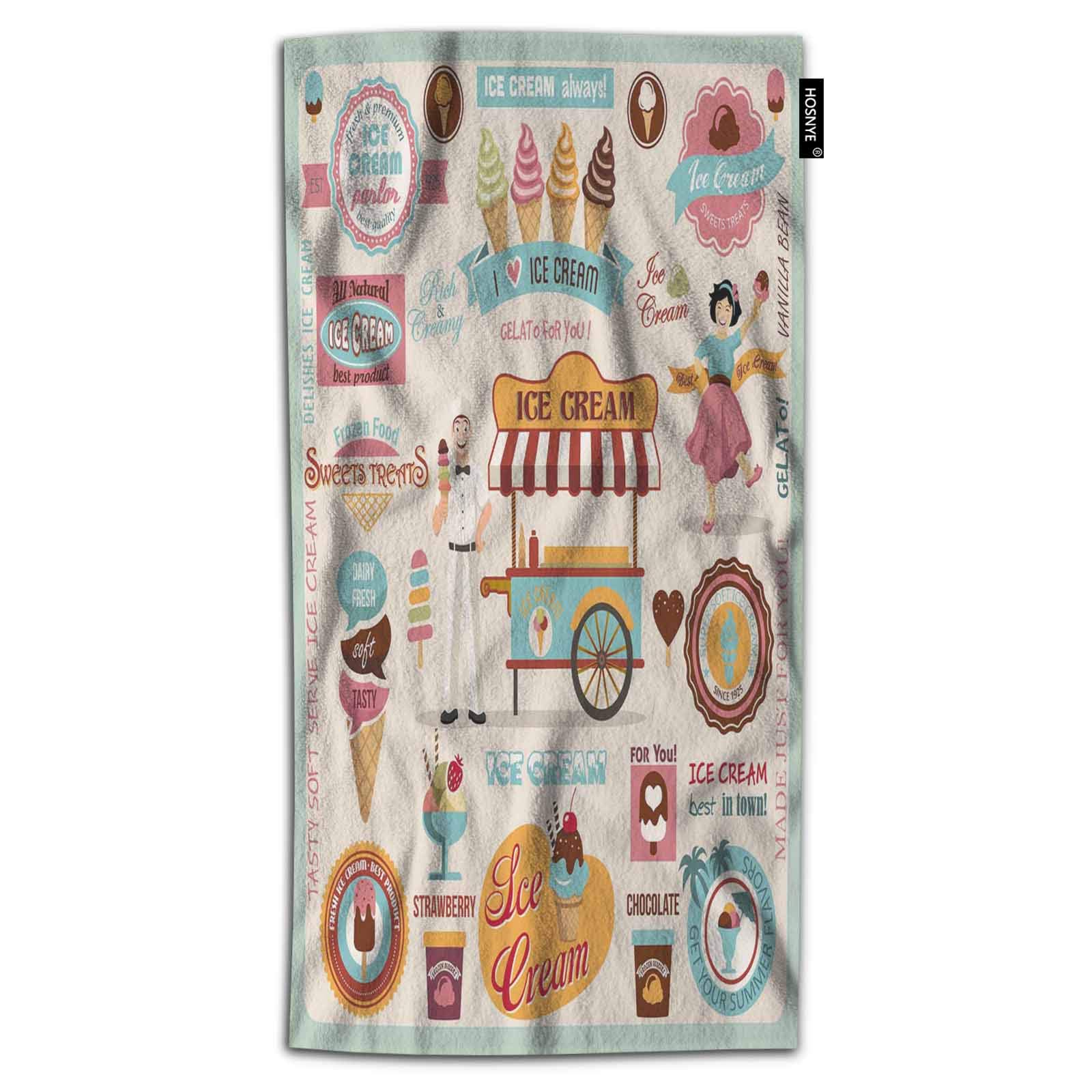 Premium Absorbent Soft Ice Cream Hand Towels - Cute Kids Bathroom & Kitchen Towels for Beach, Spa, Gym, Yoga & Face Use