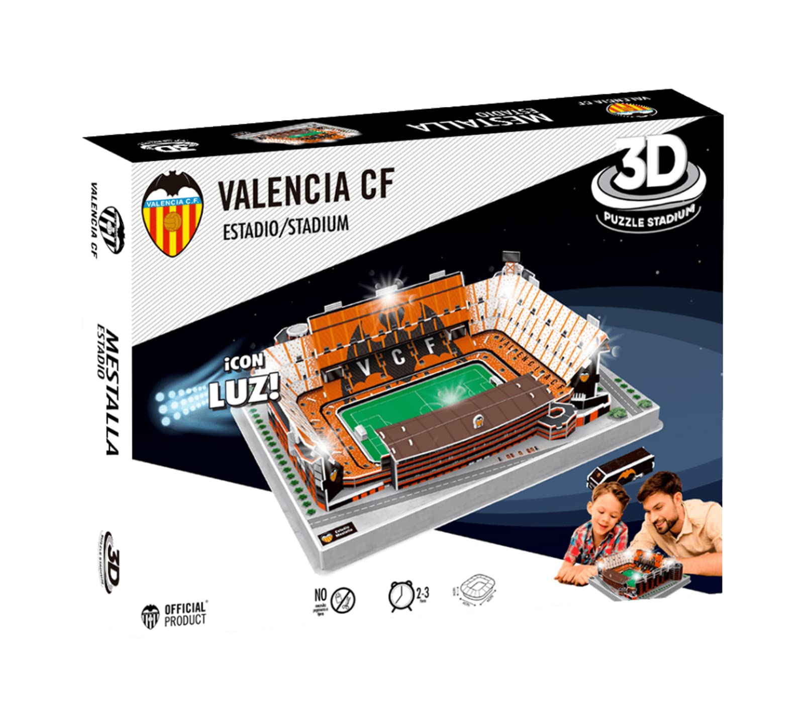 Valencia FC 3D Stadium Model Puzzle with LED Lights - DIY Assembly Wall Decor for Kids & Adults - Perfect Gift for Football Fans and Home Office Decoration
