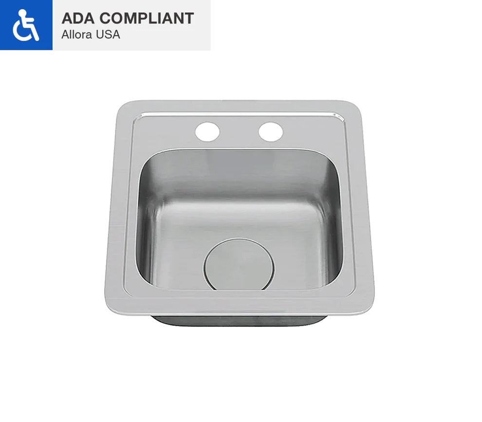 Allora USA ADA TOP 1515 Top Mount Single Bowl Stainless Steel Kitchen Sink - Perfect for Small Kitchens & ADA Compliant Spaces