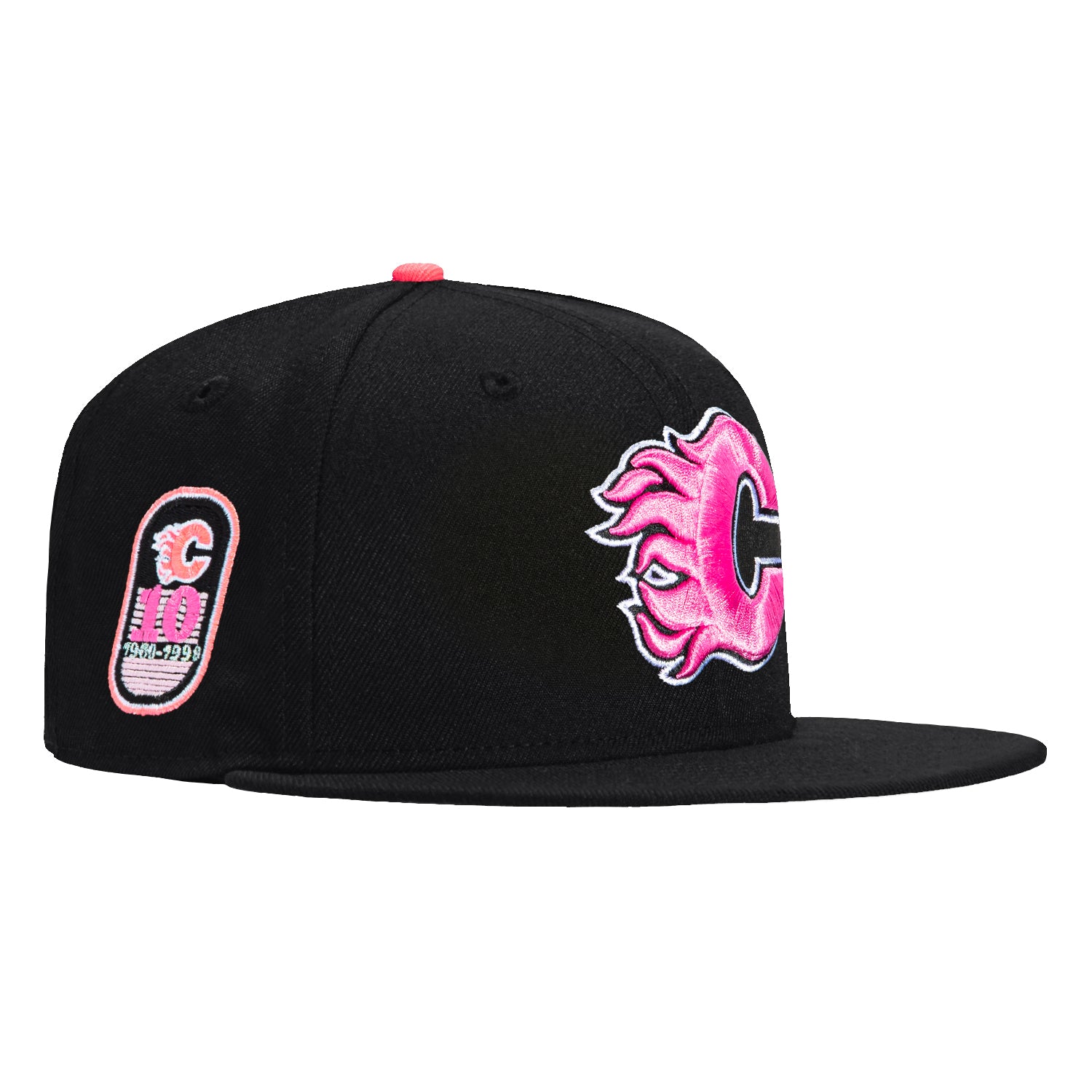 New Era 59Fifty Calgary Flames 10th Anniversary Patch Snapback Hat - Black & Pink - Official NHL Licensed Baseball Cap for Men & Women - Perfect for Games, Fan Events & Streetwear Fashion