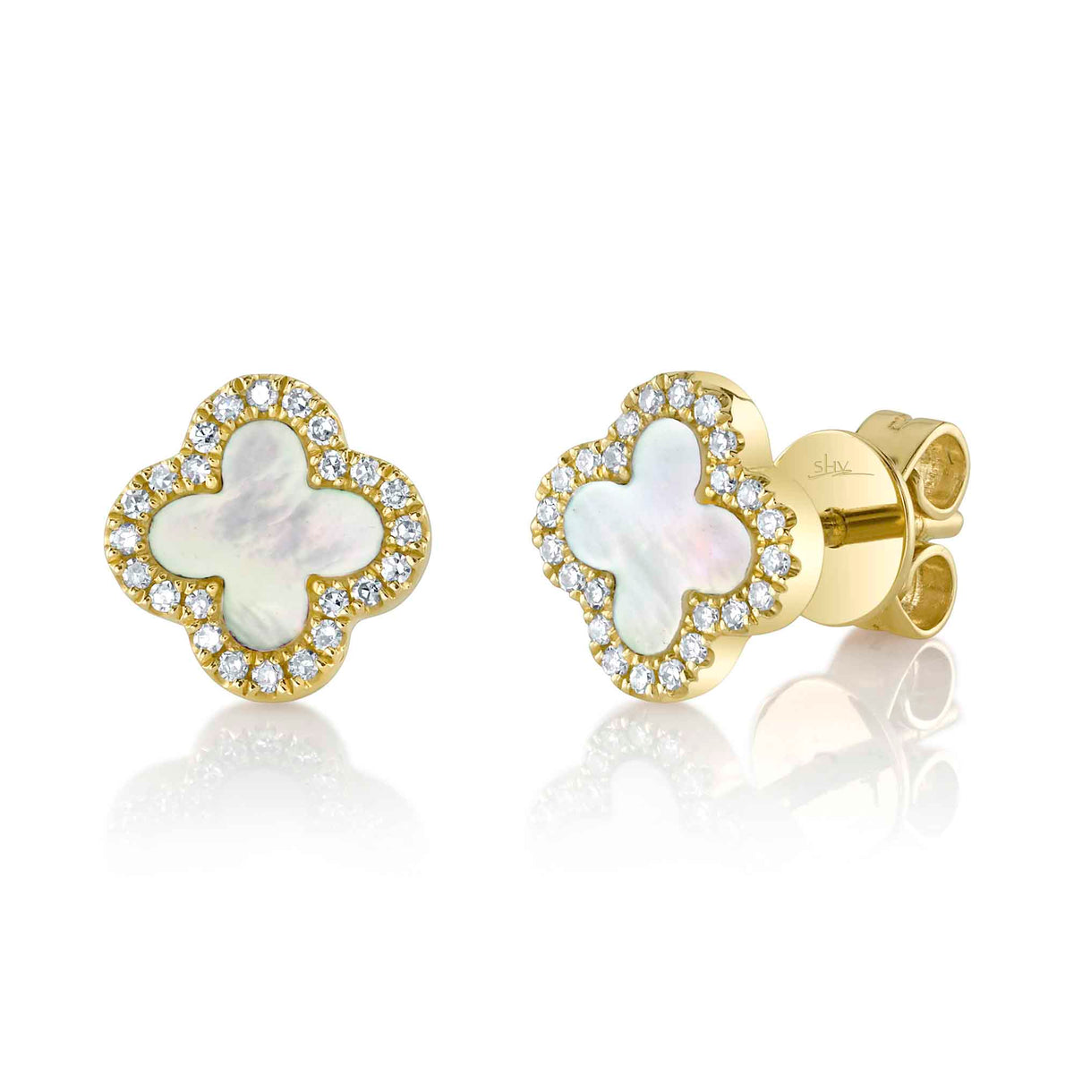 0.11 Ct Diamond & 0.35 Ct Mother of Pearl Clover Stud Earrings - Elegant Four-Leaf Clover Design for Women - Perfect for Weddings, Anniversaries & Everyday Wear