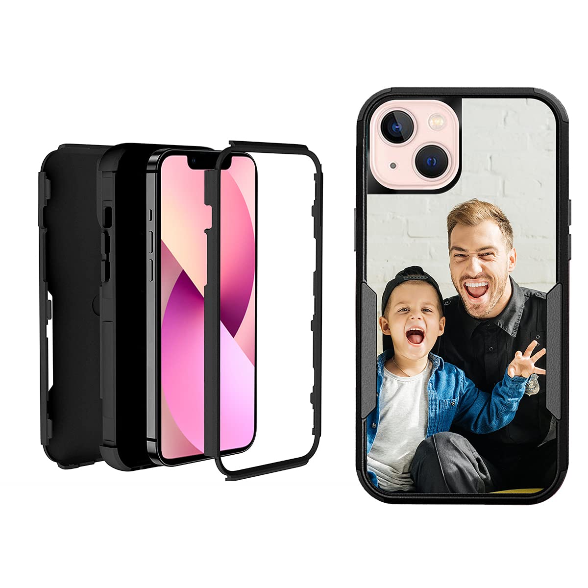 Custom Shockproof Phone Case for iPhone 6/6s/7/8/SE 2020/X/XS/XR/11/12 Mini/Pro/Max/13 - 3-Layer Anti-Scratch Full Protection Personalized Cover - Black - Perfect for Everyday Use, Travel & Outdoor Activities