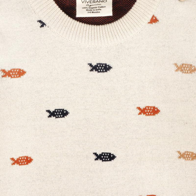 Viverano Organic Cotton Jacquard Knit Sweater with Fish Pattern - Cozy Casual Pullover for Women | Perfect for Fall, Winter & Holiday Outfits