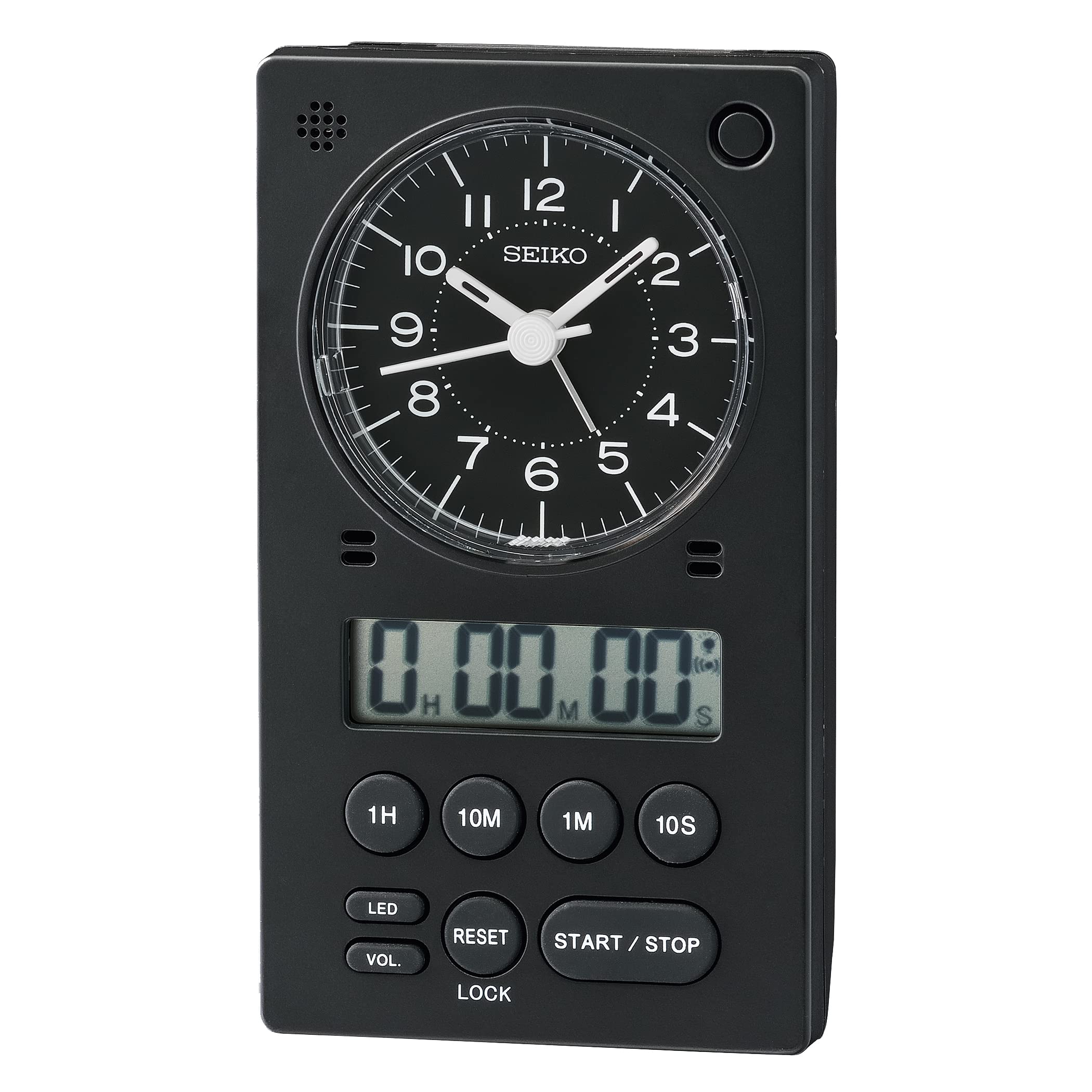 Seiko 3-in-1 Digital Alarm Clock with Stopwatch & Timer - Black | Perfect for Bedroom, Office & Travel Use