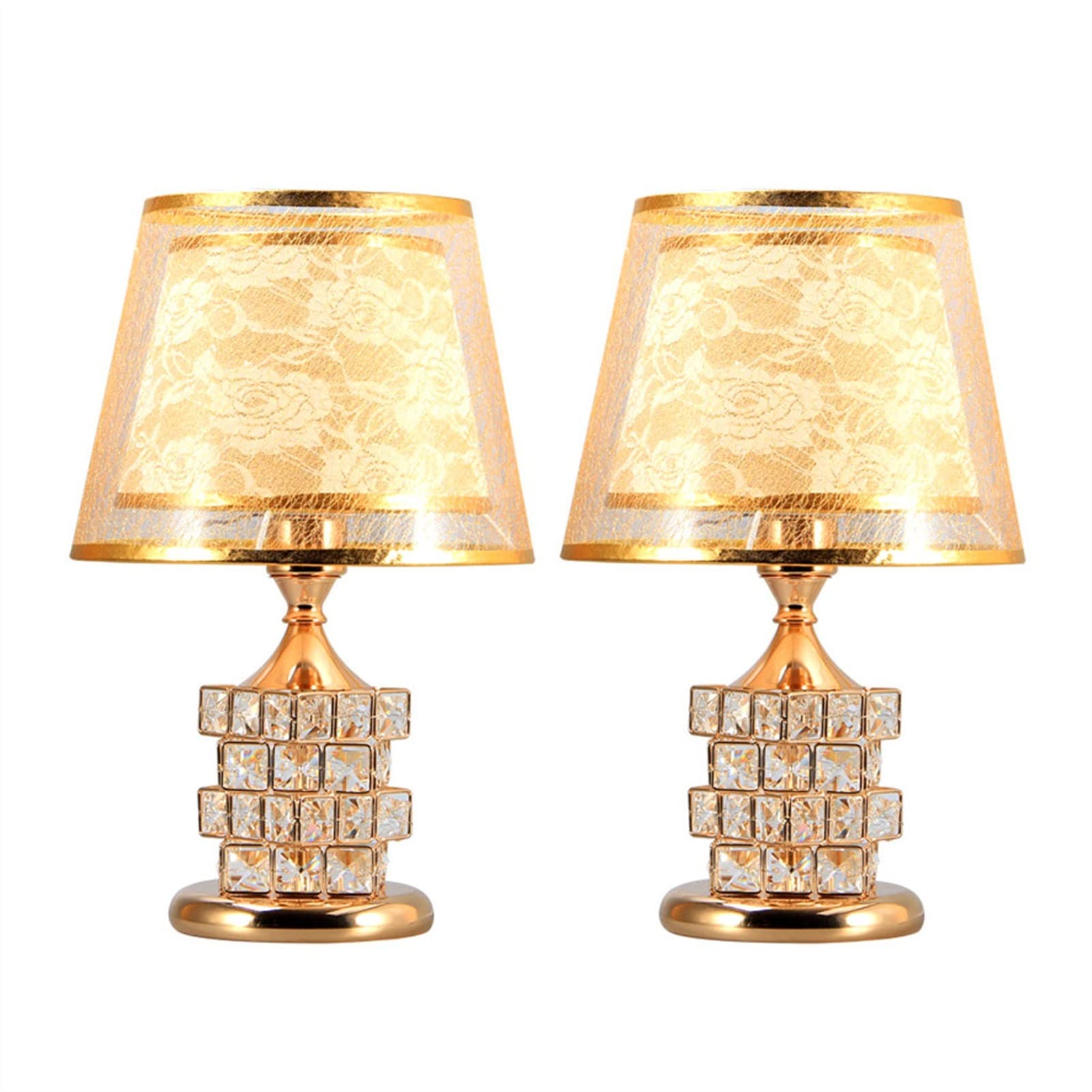 Modern Crystal Table Lamp - Set of 2 Elegant Glass Nightstand Lamps for Bedroom, Living Room & Girls Room | Dimmable LED Lighting for Reading, Decor & Ambience