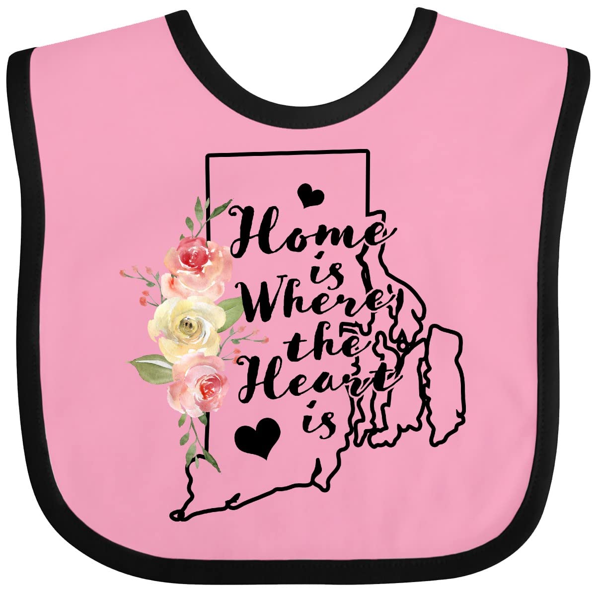 Inktastic Rhode Island Home Is Where the Heart Is Watercolor Baby Bib - Soft Cotton Drool Bib for Newborns & Infants - Perfect for Feeding, Playtime & Photo Shoots