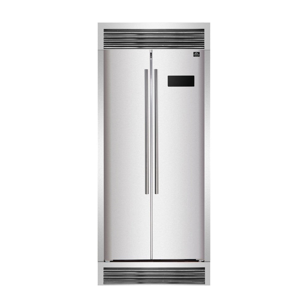 Forno Salerno 33 Inch Stainless Steel Side by Side Refrigerator with Decorative Grill Trim Kit (FFRBI1805 37SG) - Perfect for Modern Kitchens, Restaurants, and Open-Concept Living Spaces