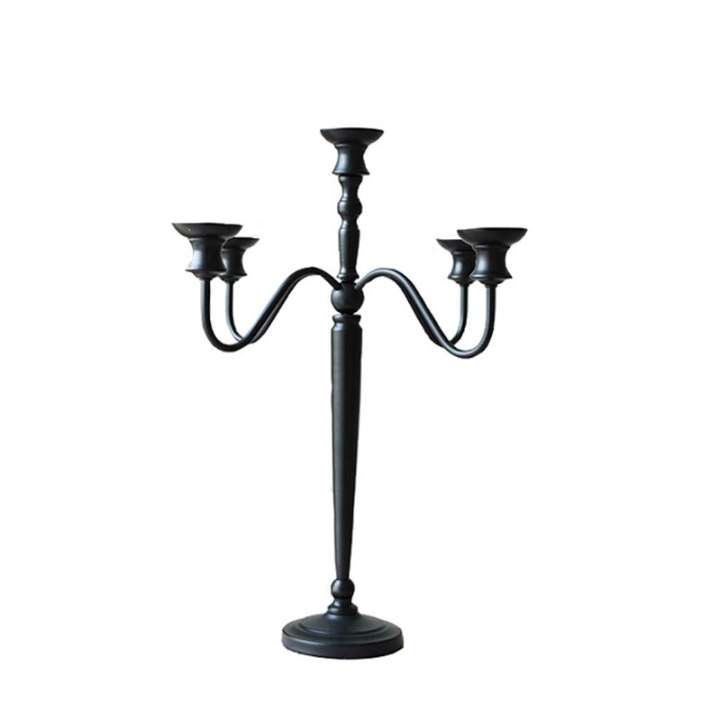 Modern Wrought Iron 5-Arm Candelabra - Black Elegant Pillar Candle Holder for Wedding Centerpiece, Home Decor, Dining Table, and Romantic Ambiance Lighting