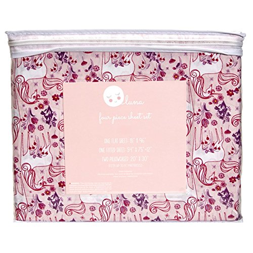 Majestic Unicorn Floral Twin Sheet Set - 3 Piece Pink & Purple Bedding for Girls Room, Kids Bedroom Decor, Fantasy Themed Sleepover Party