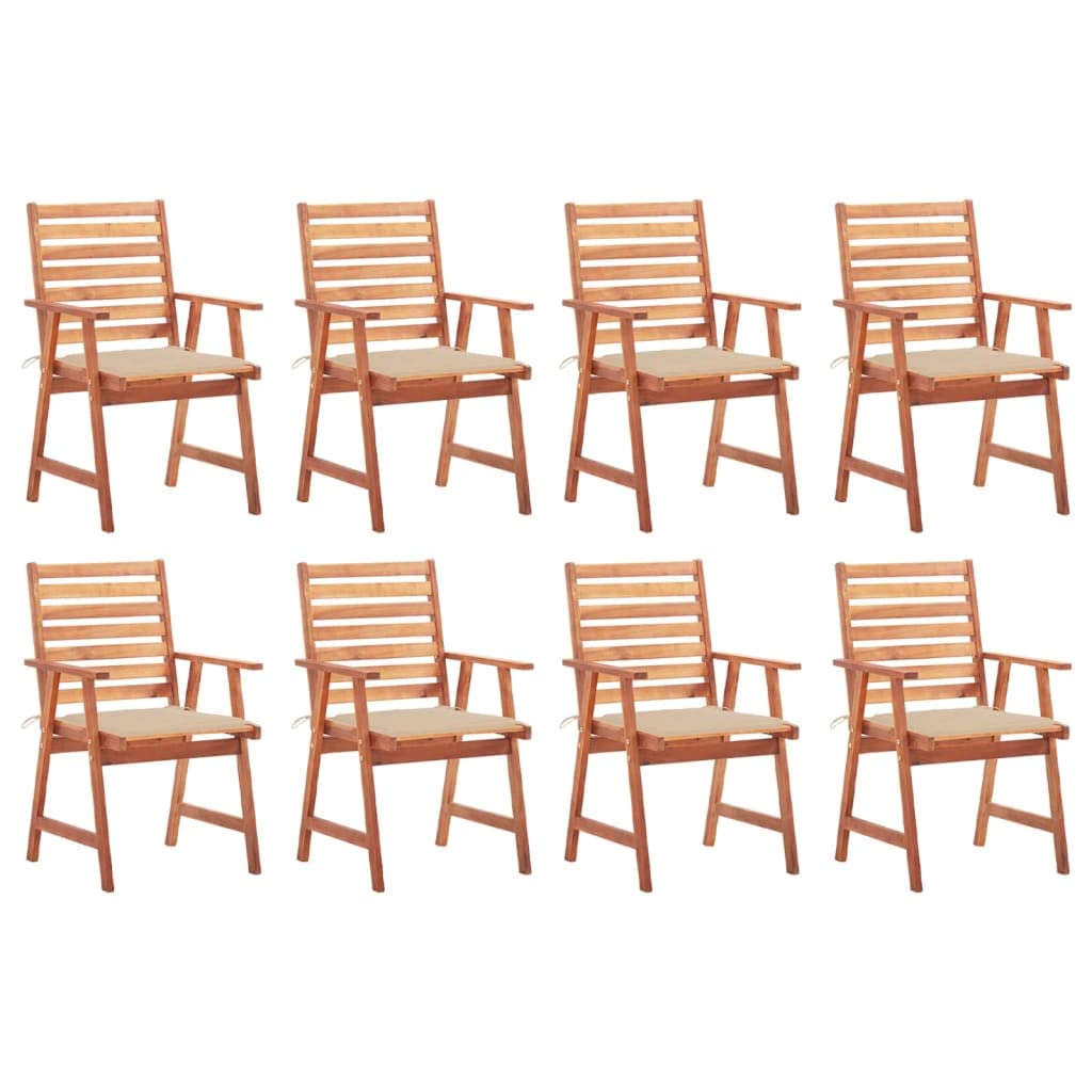 8-Piece Outdoor Patio Dining Chairs Set with Cushions - Solid Acacia Wood Bistro Chairs for Porch, Poolside, Garden & Backyard - Comfortable Beige Seating for Entertaining & Relaxation