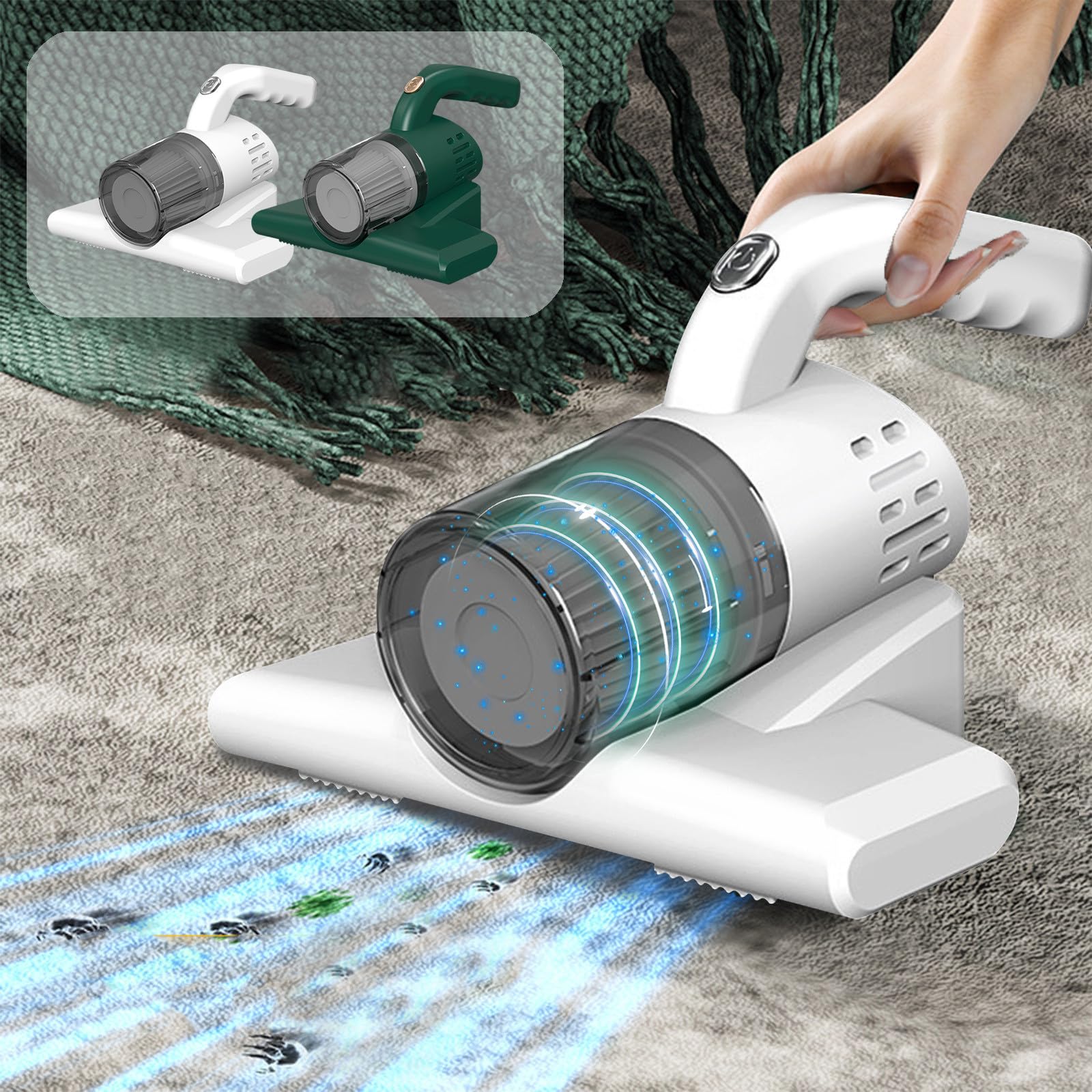Handheld Bed Vacuum Cleaner for Mattress & Sofa - High Frequency Double Beat Deep Cleaning for Bedding, Fabric & Upholstery (White) - Perfect for Allergy Relief & Home Hygiene