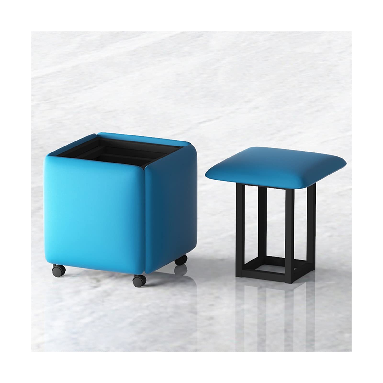 GDMING 5-in-1 Nesting Ottoman Square Stackable Bench Stool - Cube PU Combination Sofa Seat Chair with Wheels for Living Room, Restaurant, Dining & Outdoor Garden | Multi-Functional Footrest, Extra Seating & Stylish Home Decor