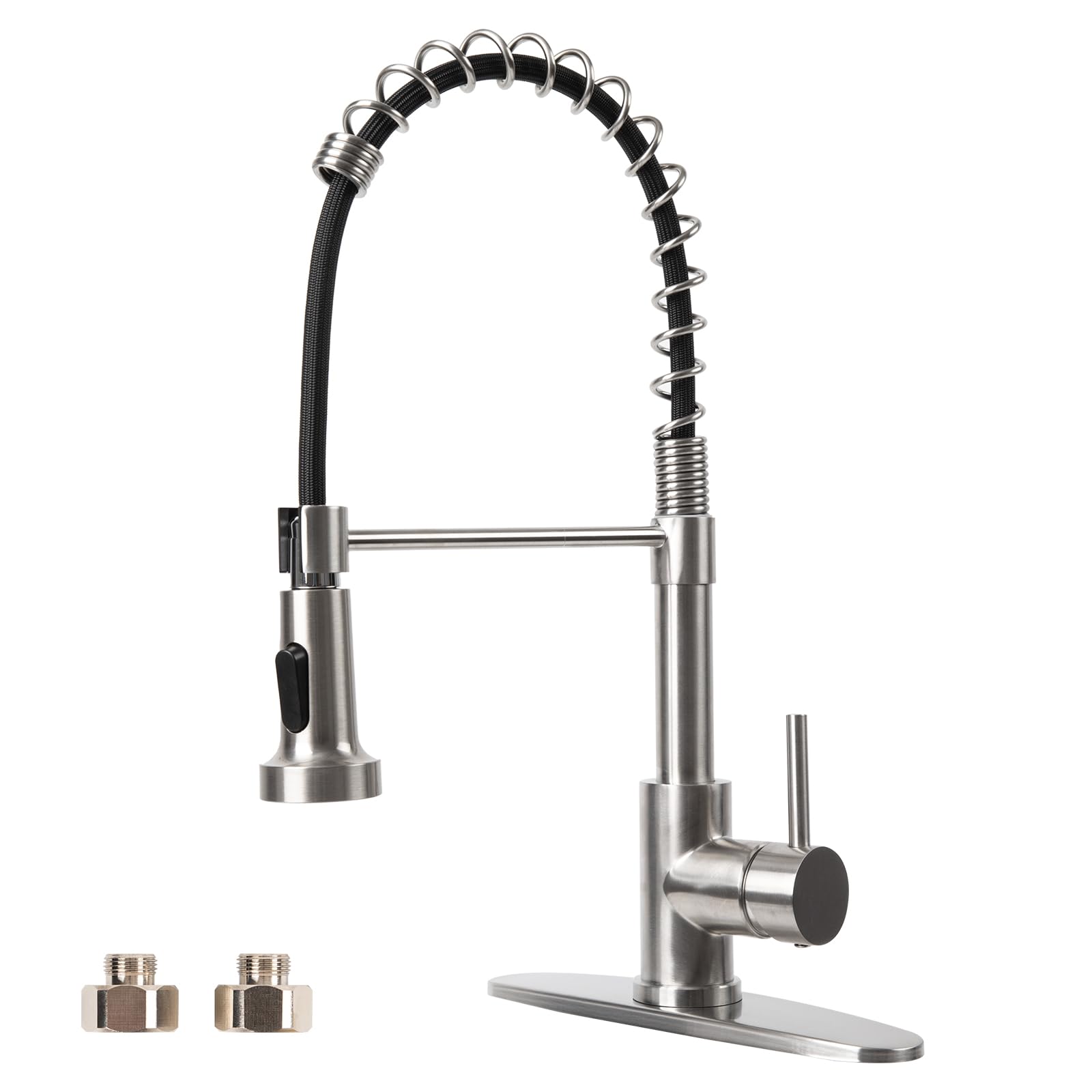 **Commercial High Arc Single Handle Kitchen Faucet with Pull Down Sprayer - SUS 304 Stainless Steel, Brushed Nickel - Fits 1 or 3 Hole Sink - Ideal for Home & Restaurant Kitchens**