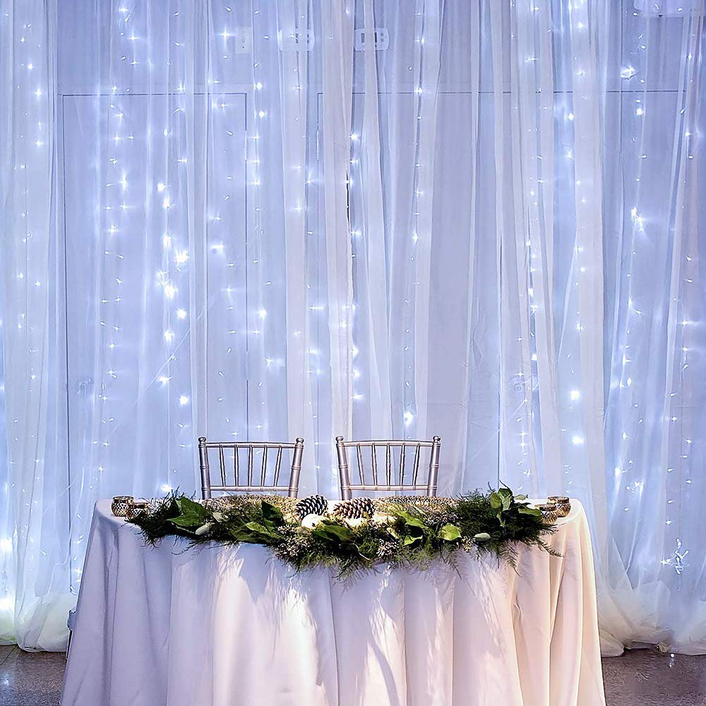 Myra Parker 300 LED USB Powered Curtain String Lights - 8 Lighting Modes, 9.8ft×9.8ft Fairy Lights with Remote Control for Bedroom, Wedding, Party & Home Decor (Cool White) | Perfect for Indoor & Outdoor Holiday Decorations, Christmas Tree Lighting, and Romantic Ambiance