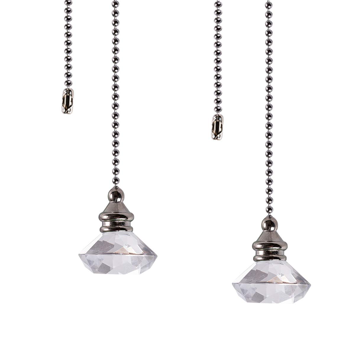 Clear Diamond Ceiling Fan Pull Chain Set - 2 Pack 20 Inch Extender with Connector for Home, Bedroom, Living Room & Wedding Decor
