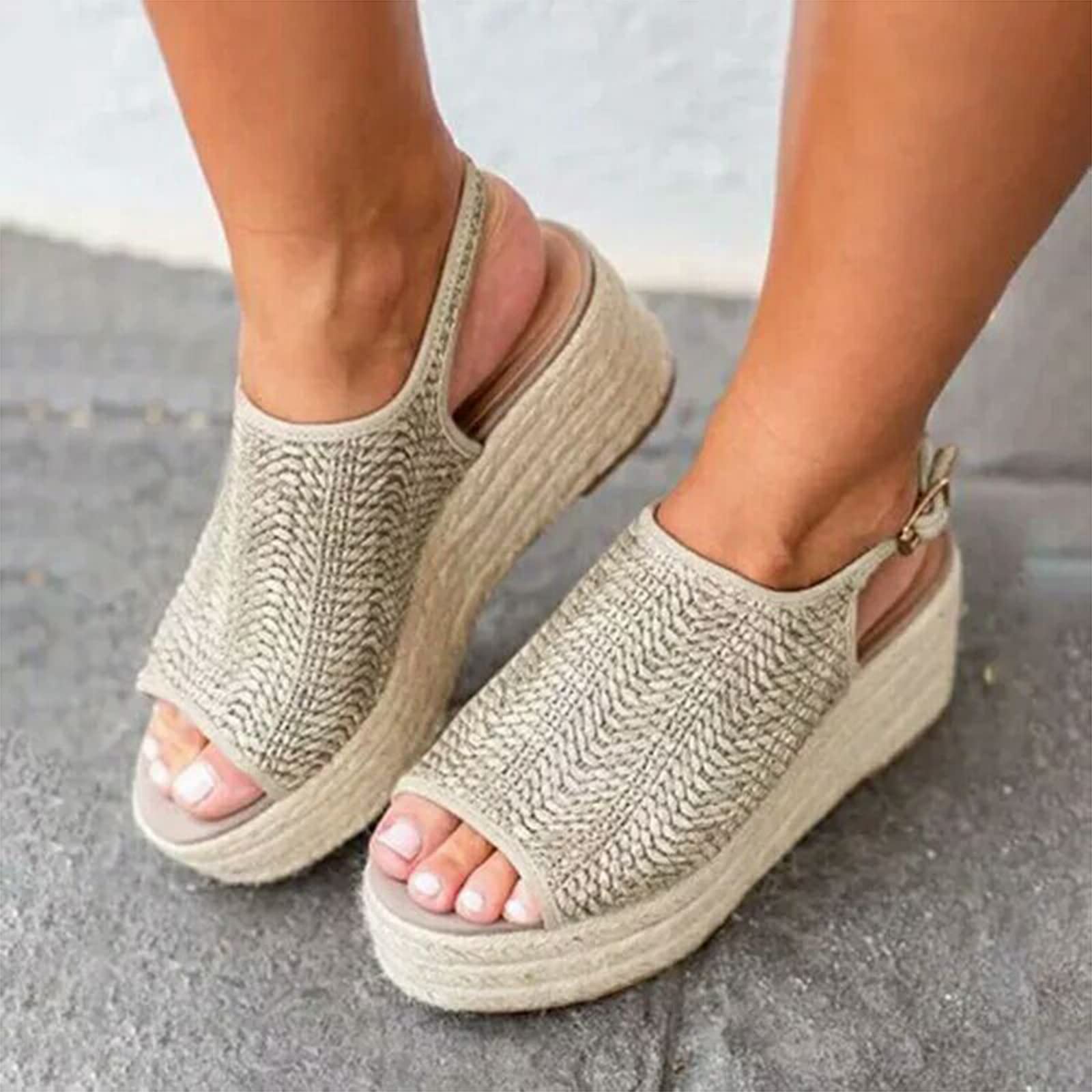 ZLZNX Women's Summer Wedge Sandals - Peep Toe T-Strap Bohemian Flats for Beach, Vacation & Casual Wear | Comfortable Ladies Sandals for Walking, Travel & Outdoor Activities