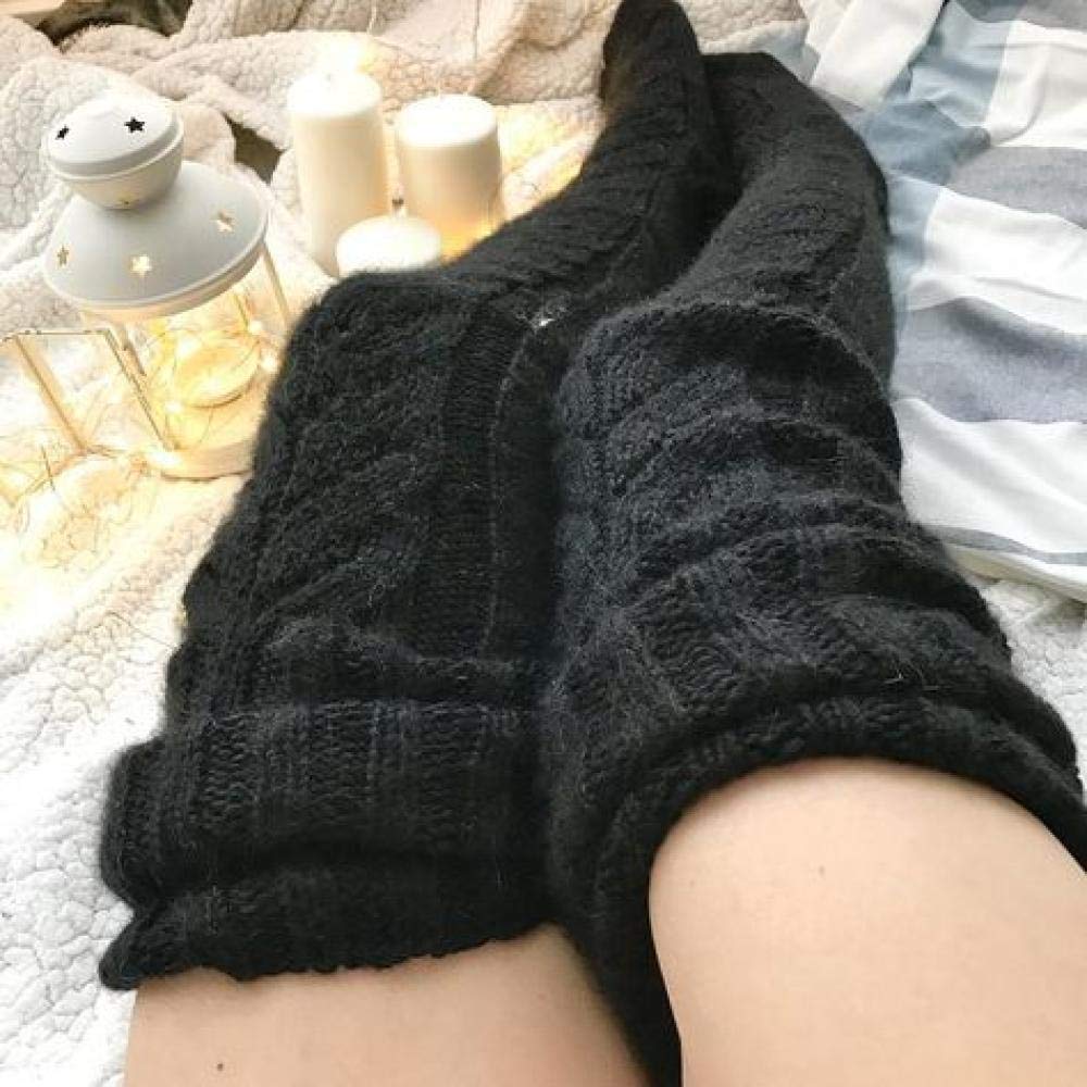 XFYS Women's Thigh High Knit Socks - Warm Winter Knee High Stockings for Ladies & Girls, Soft Stretchy Long Socks in Black - Perfect for Cold Weather, Outfits & Layering