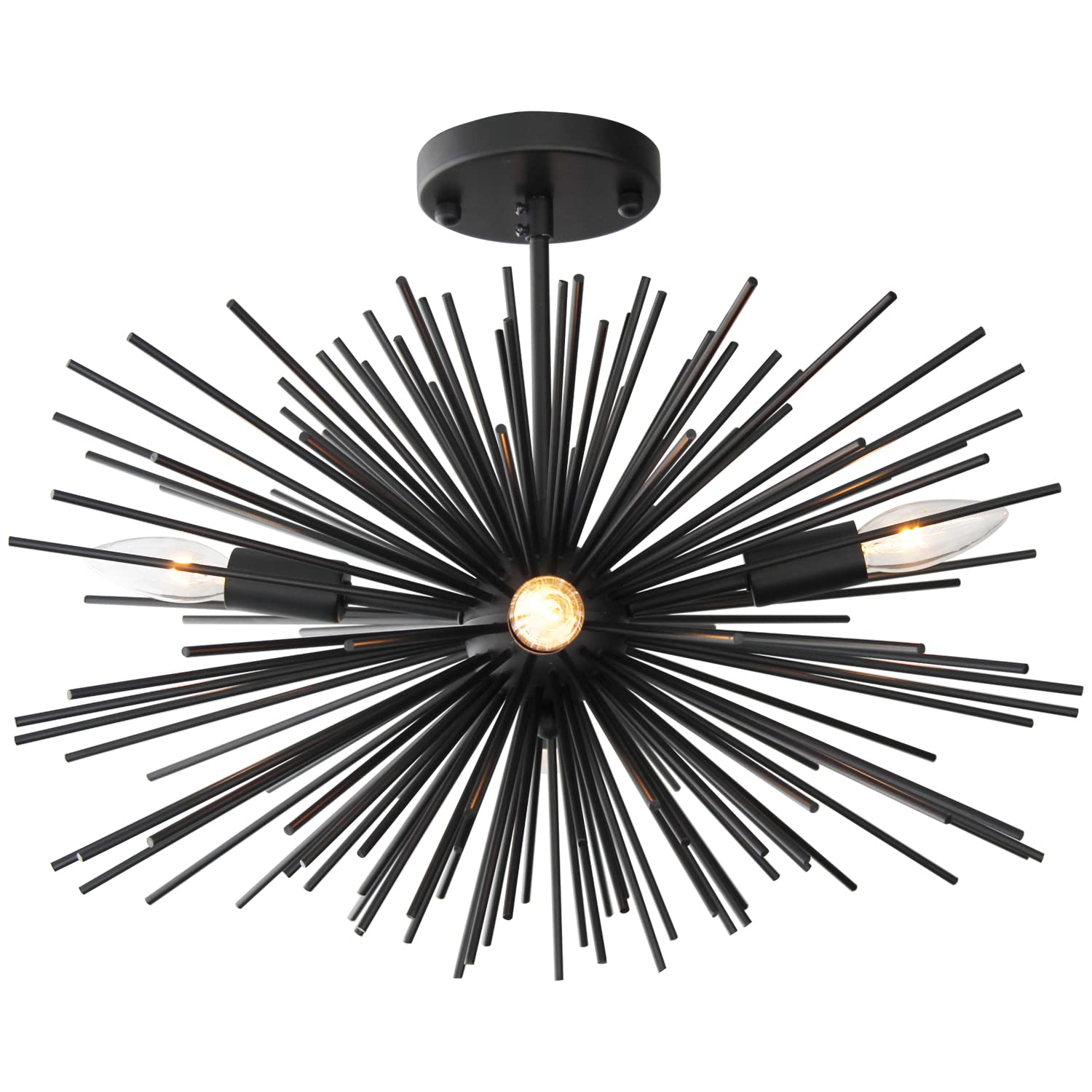 ZIRALIO Black Sputnik Chandelier - 19 Inch Modern Starburst Flush Mount Ceiling Light Fixture - 10LB Solid Metal Design for Bedroom, Kitchen Island, Entryway, Foyer - Perfect for Mid-Century Modern, Industrial & Contemporary Home Decor
