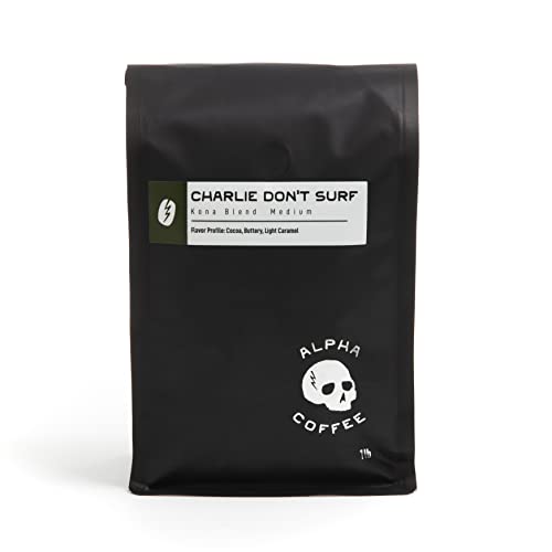 Alpha Coffee – Charlie Don’t Surf - 16 oz Premium Gourmet Kona Blend Medium Roast Coffee | Veteran Owned Small Batch Roasted 100% Arabica Beans | Perfect for Home Brewing, Office Use & Gifts